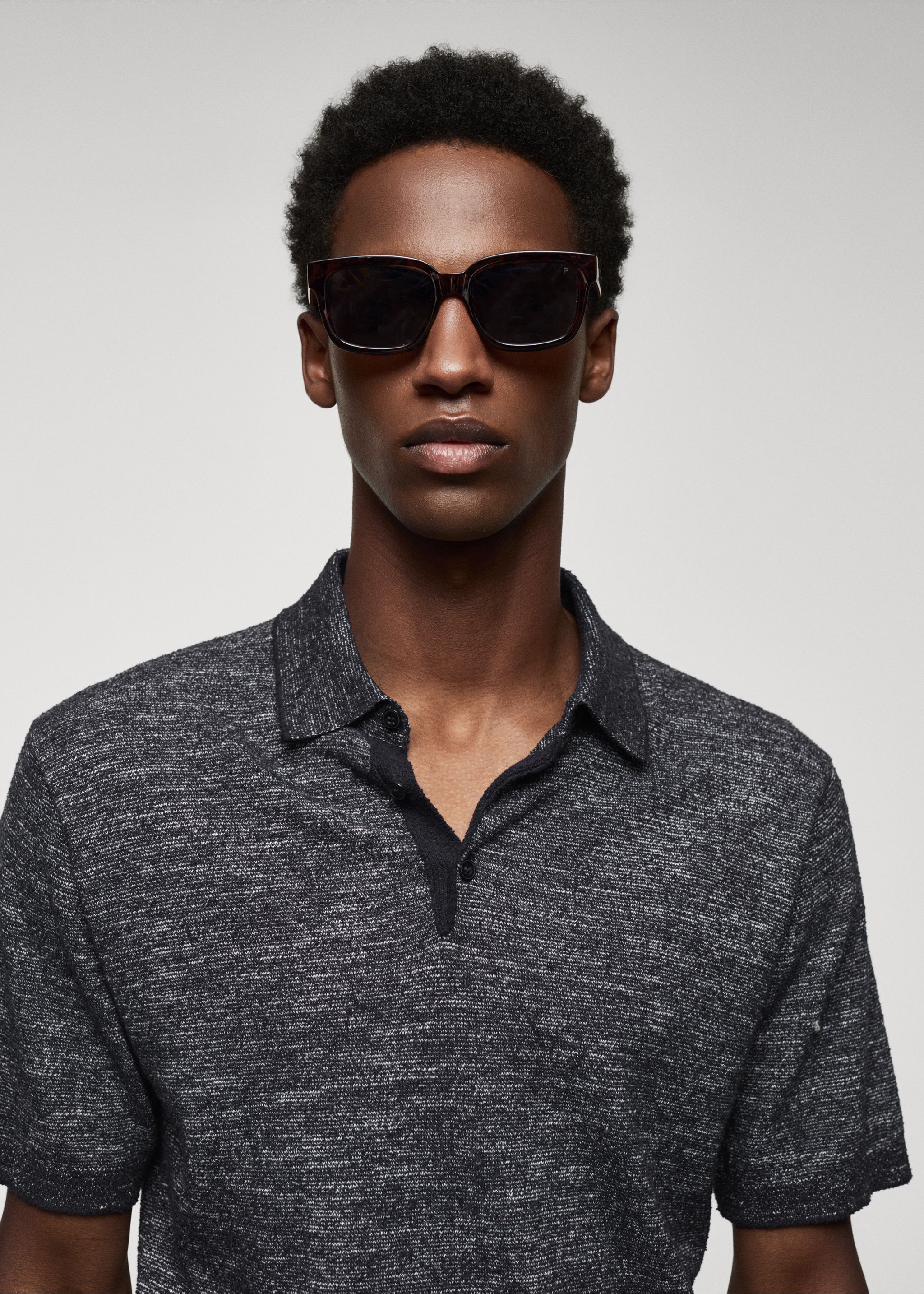 Flecked knit cotton polo - Details of the article 1