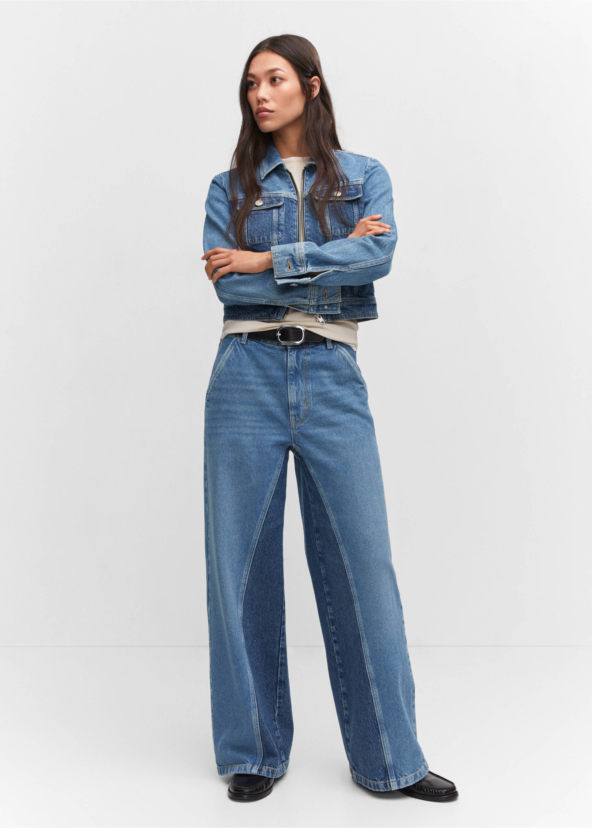 Two-tone wide leg jeans - General plane, Medium Blue. Ref: 57094779-00.