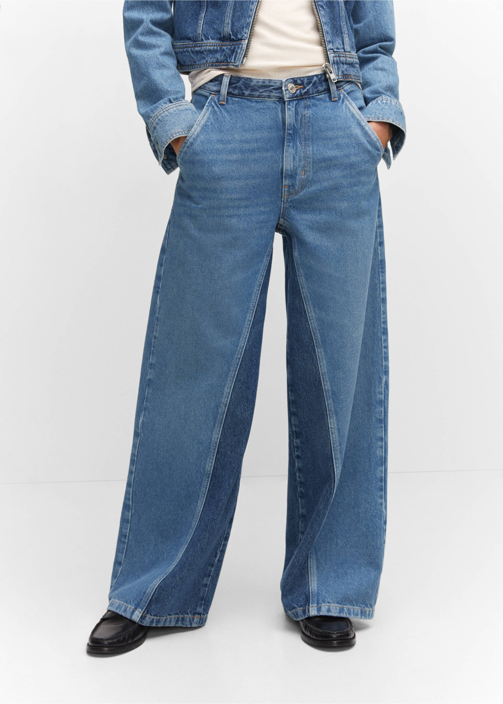Two-tone wide leg jeans - Medium plane, Medium Blue. Ref: 57094779-00.