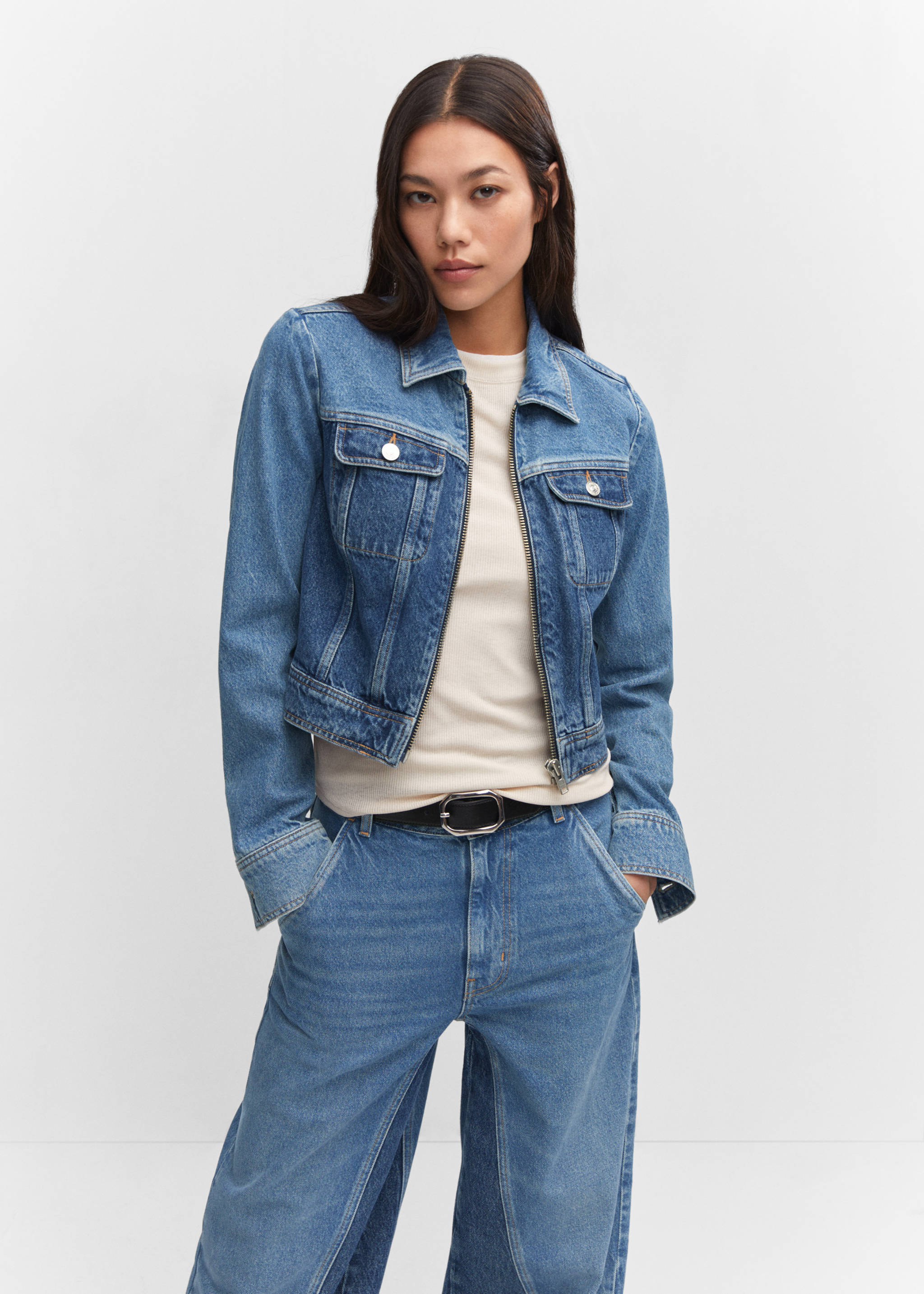 Two-tone wide leg jeans - Details of the article 1