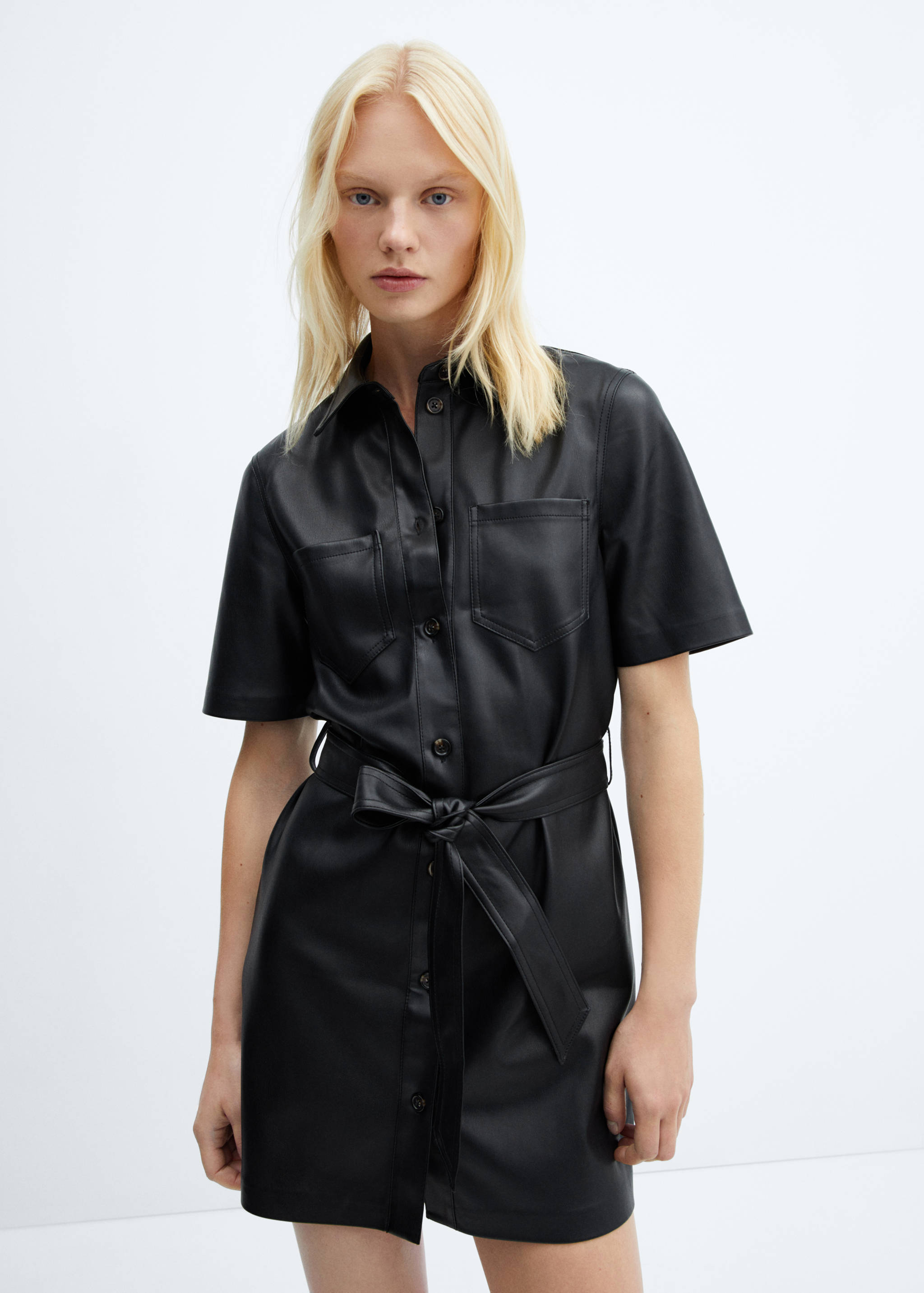 Faux-leather shirt dress - Medium plane