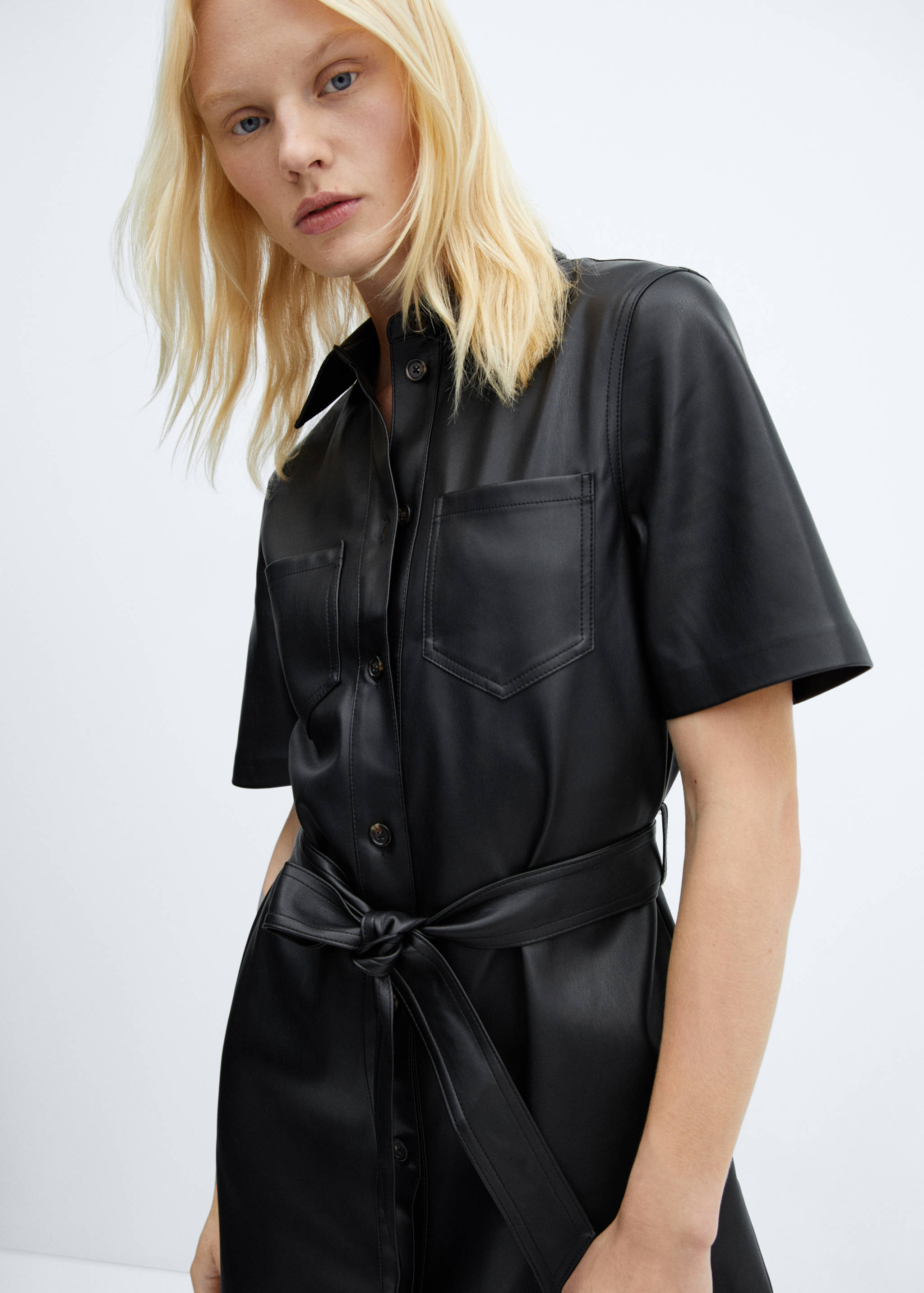 Faux-leather shirt dress - Details of the article 1