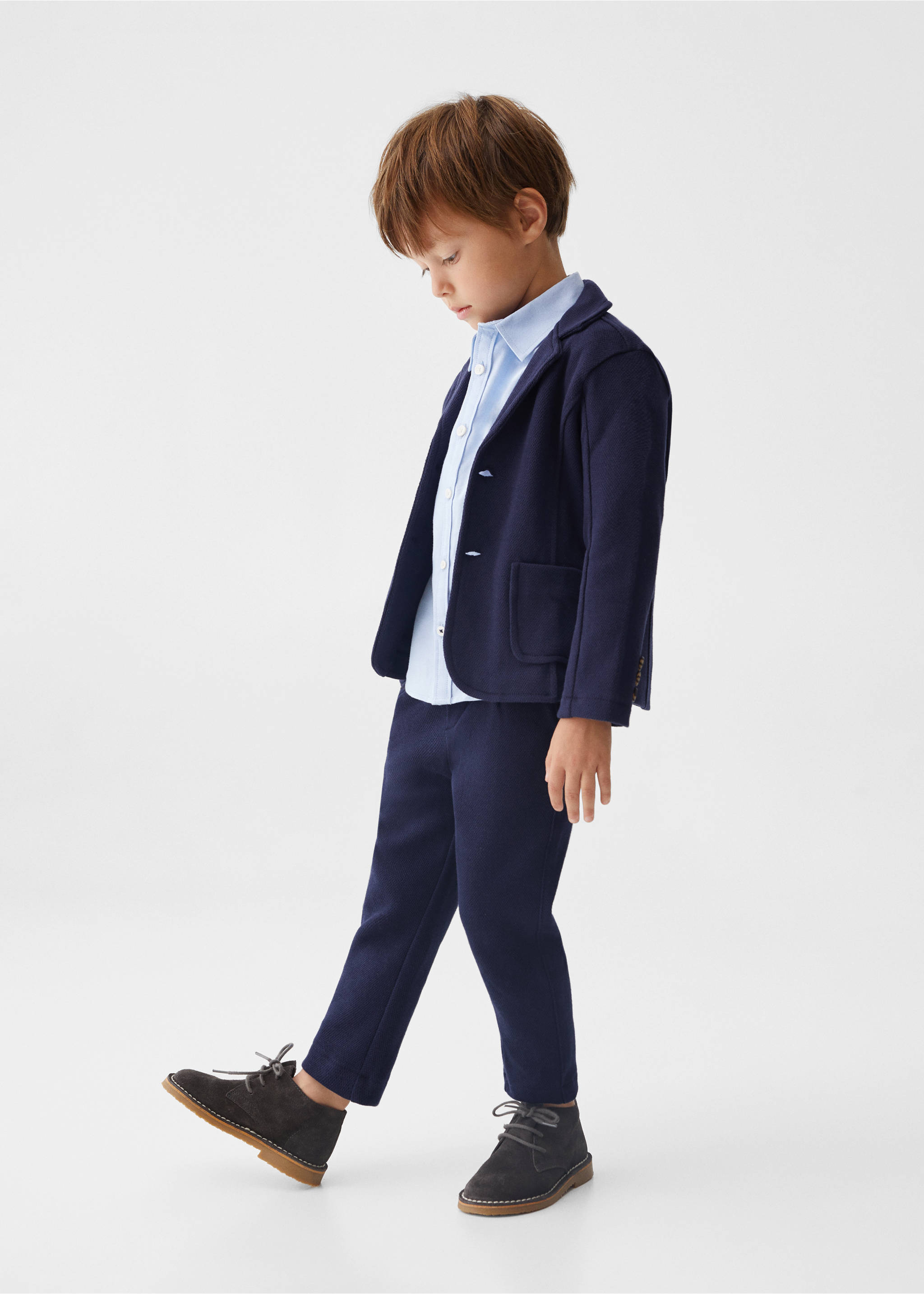 Textured slim fit suit trousers - Details of the article 2, Dark Navy. Ref: 57095139-00.