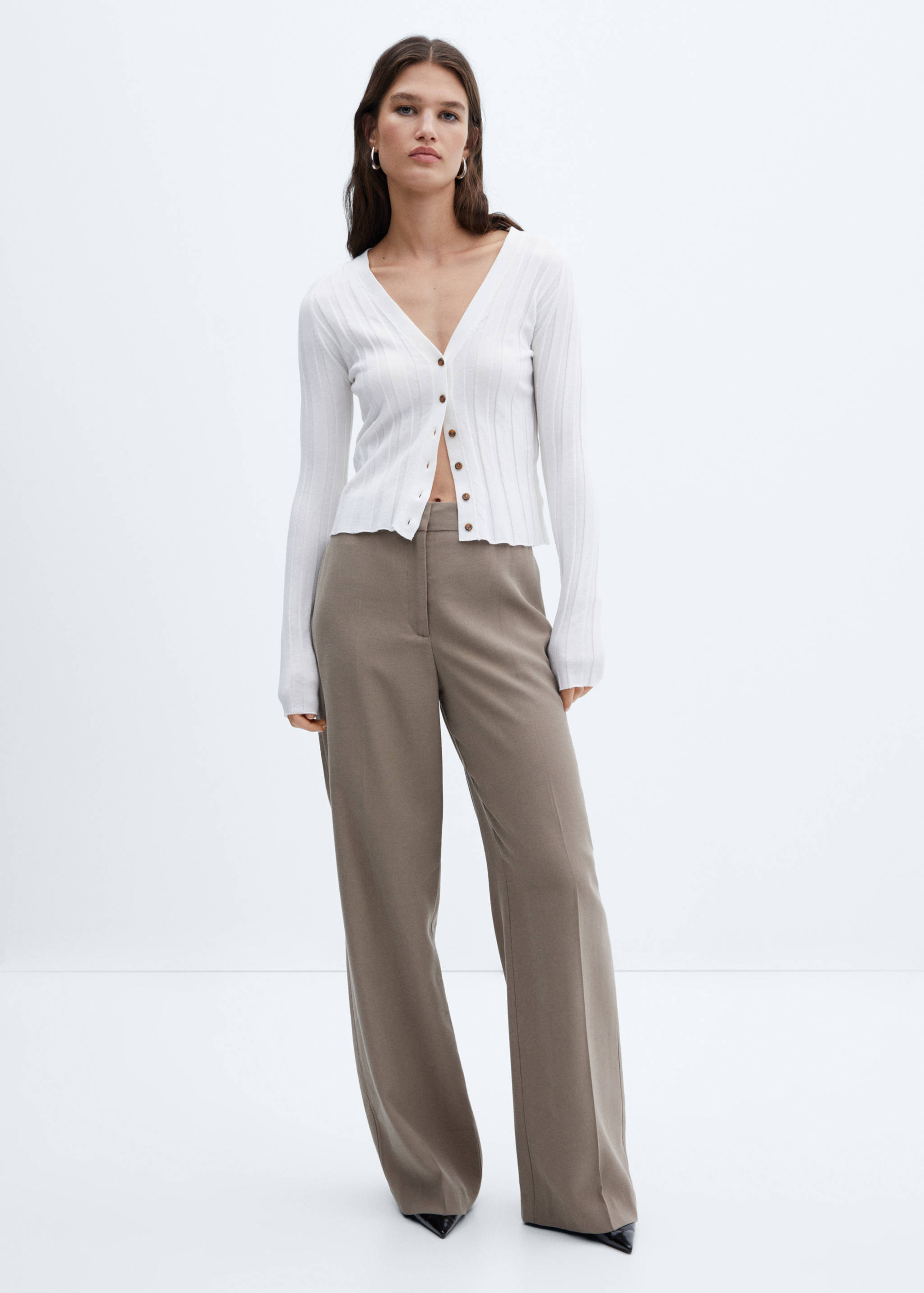 Buttoned ribbed cardigan - General plane