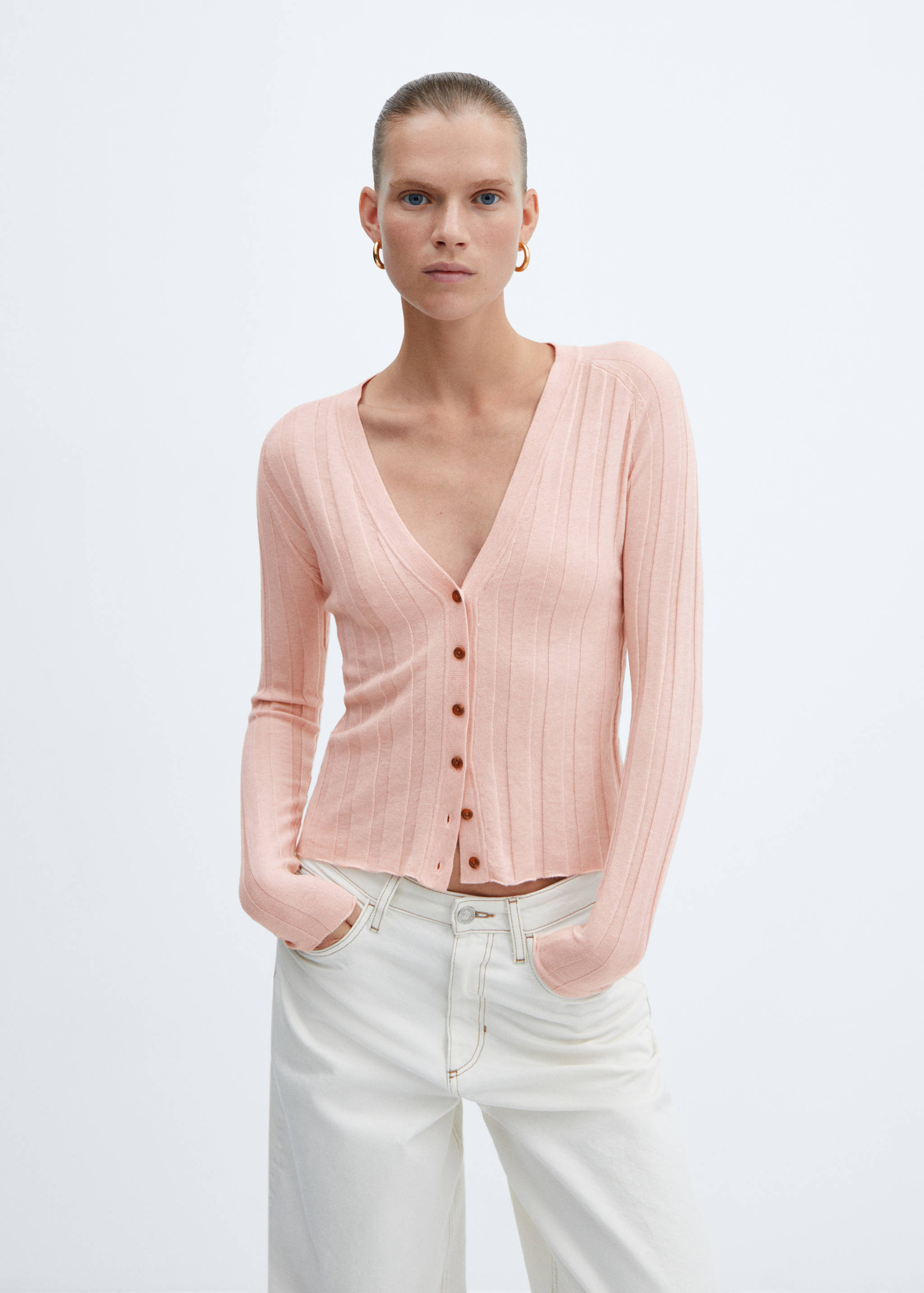 Buttoned ribbed cardigan - Medium plane