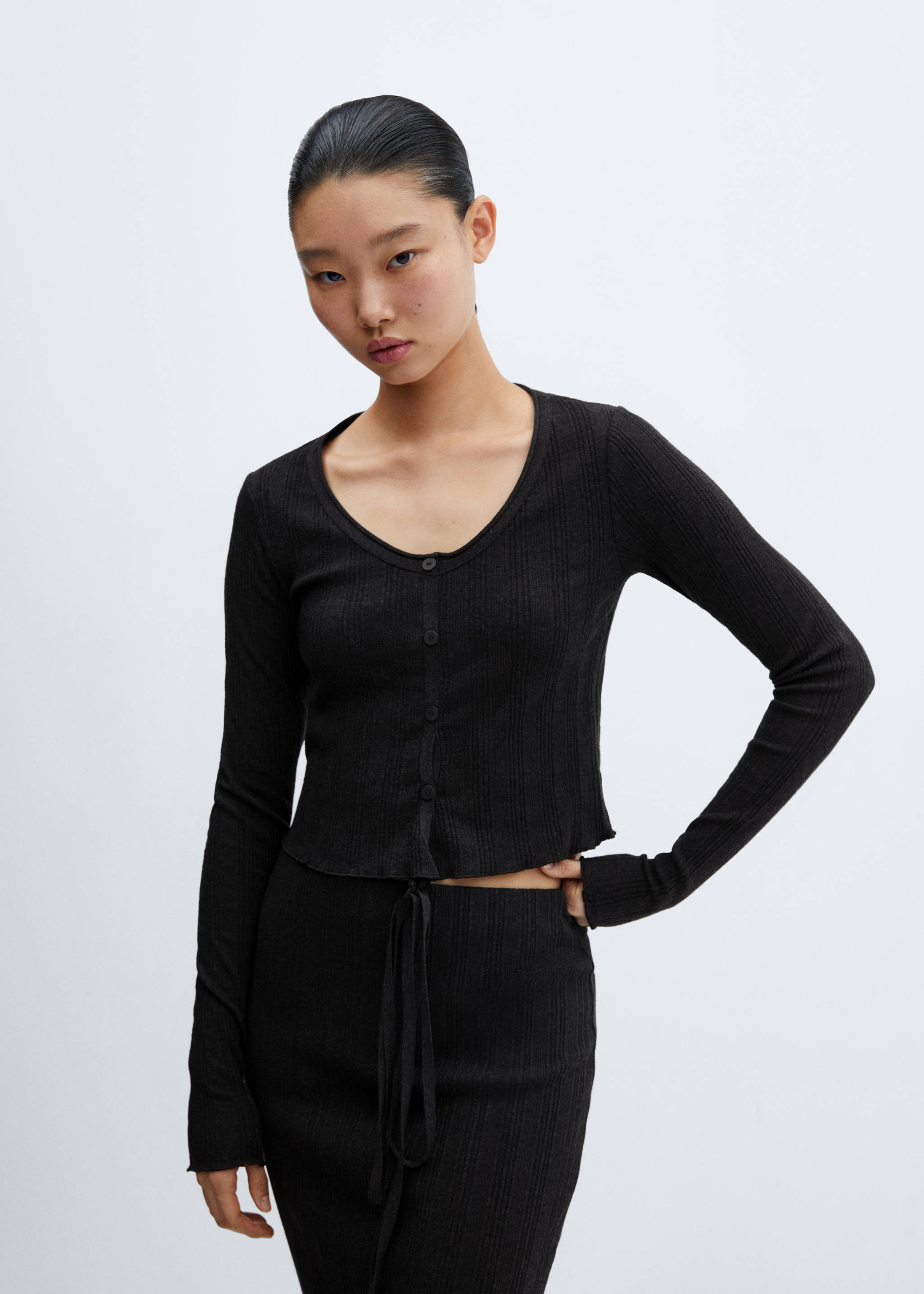 T-shirt maille boutons - Plan moyen