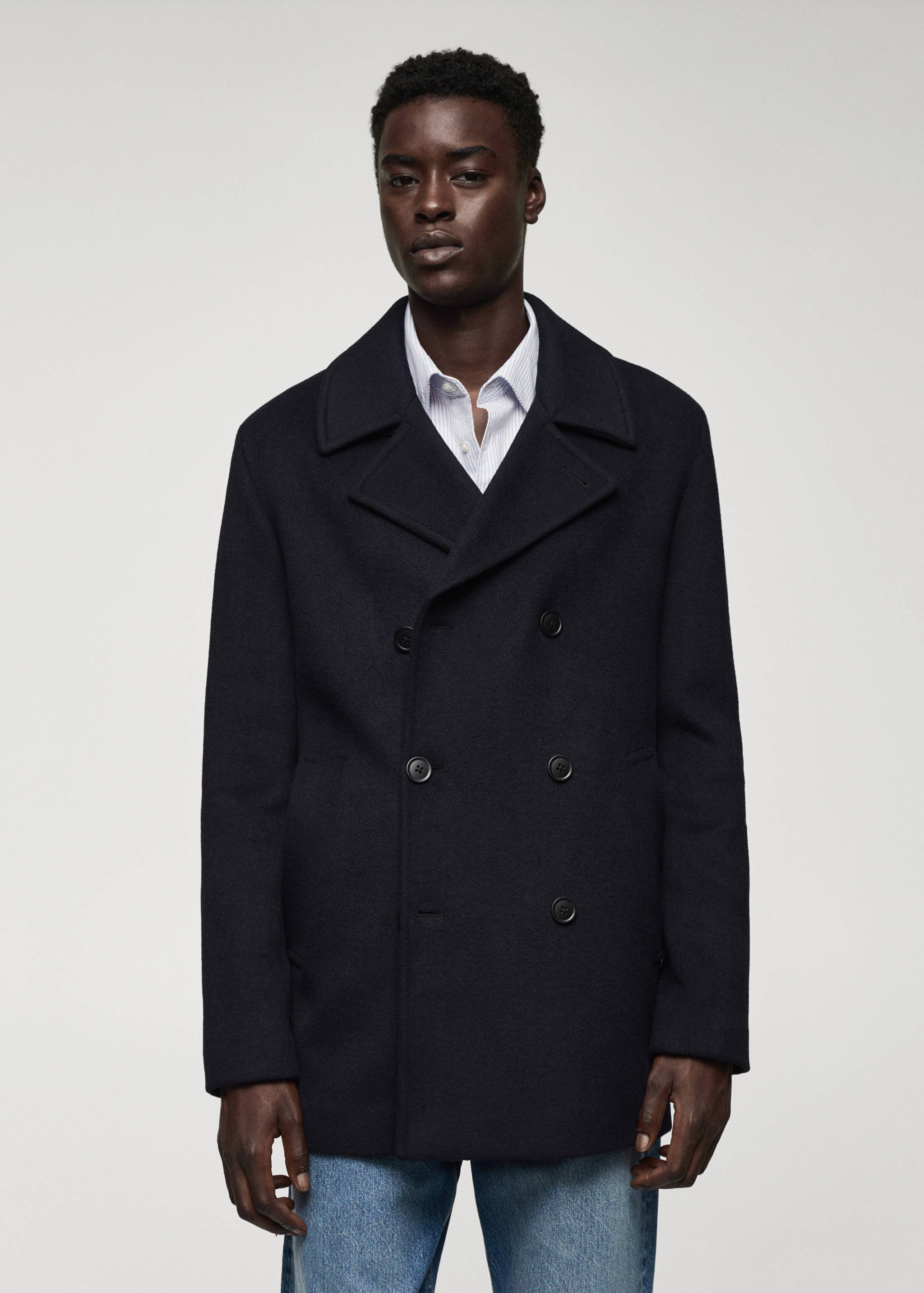 Manteau croisé laine recyclée - Plan moyen