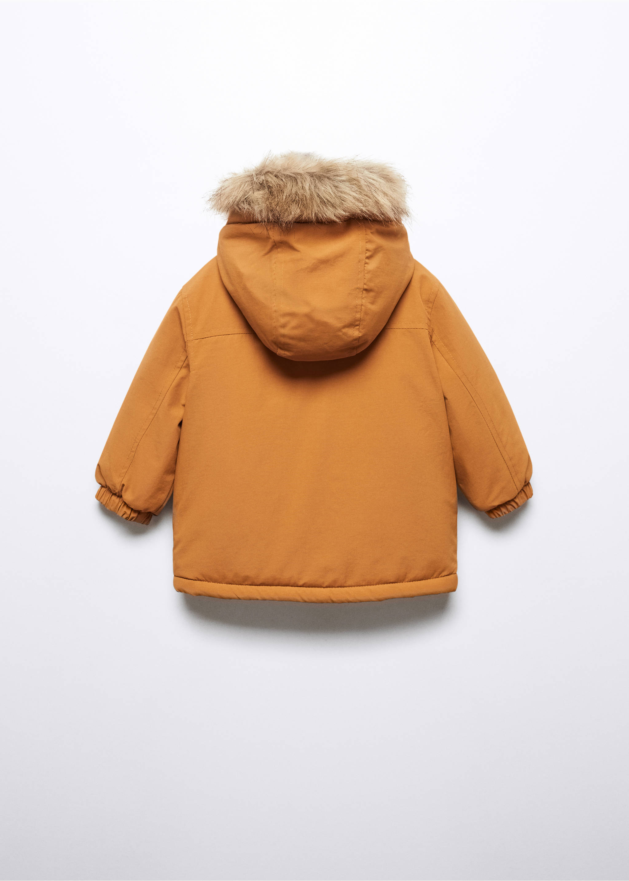 Puffer coat with fur-effect hood - Reverse of the article, Mustard. Ref: 57095976-00.