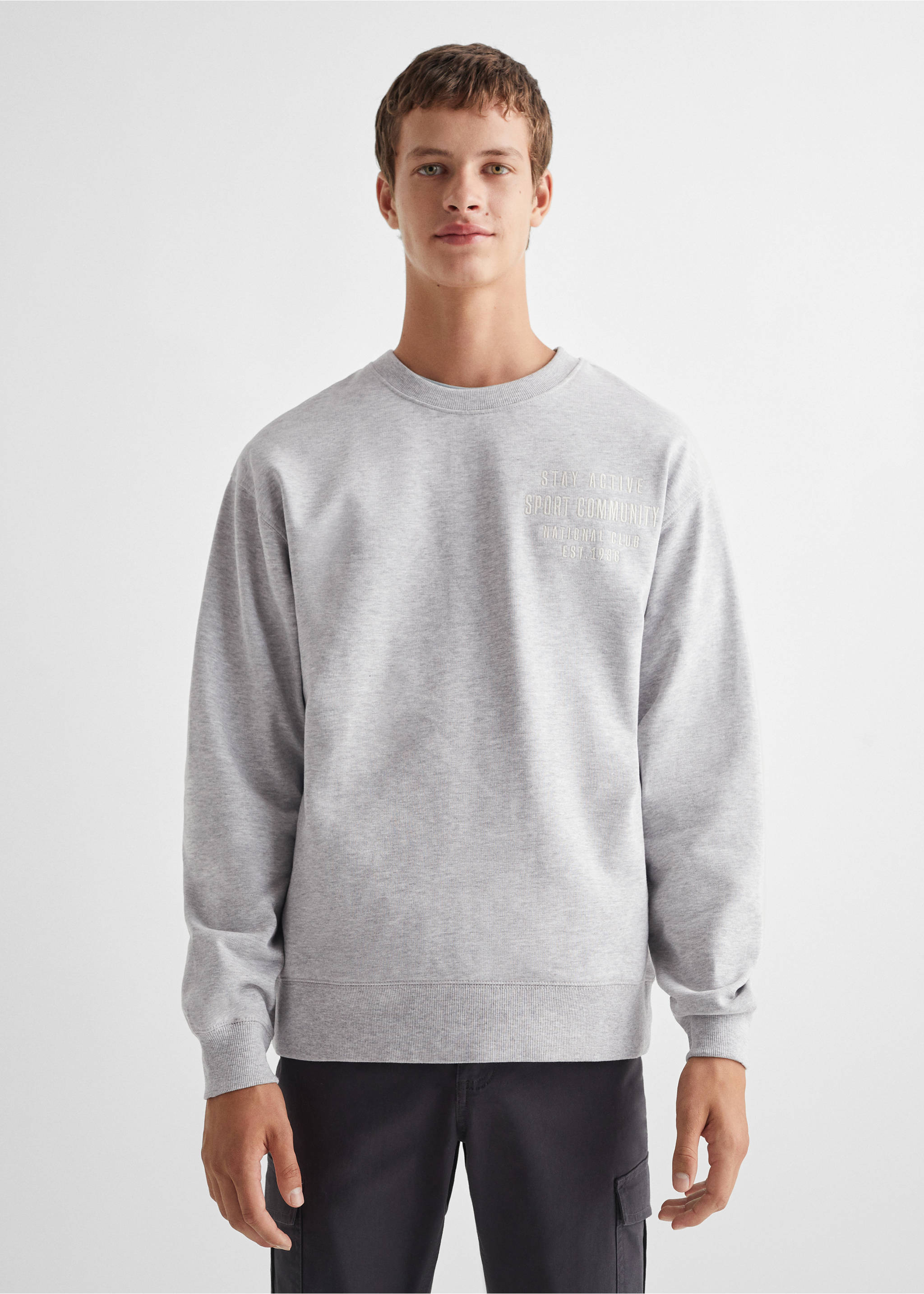 Printed message sweatshirt - Medium plane, Grey. Ref: 57095984-00.