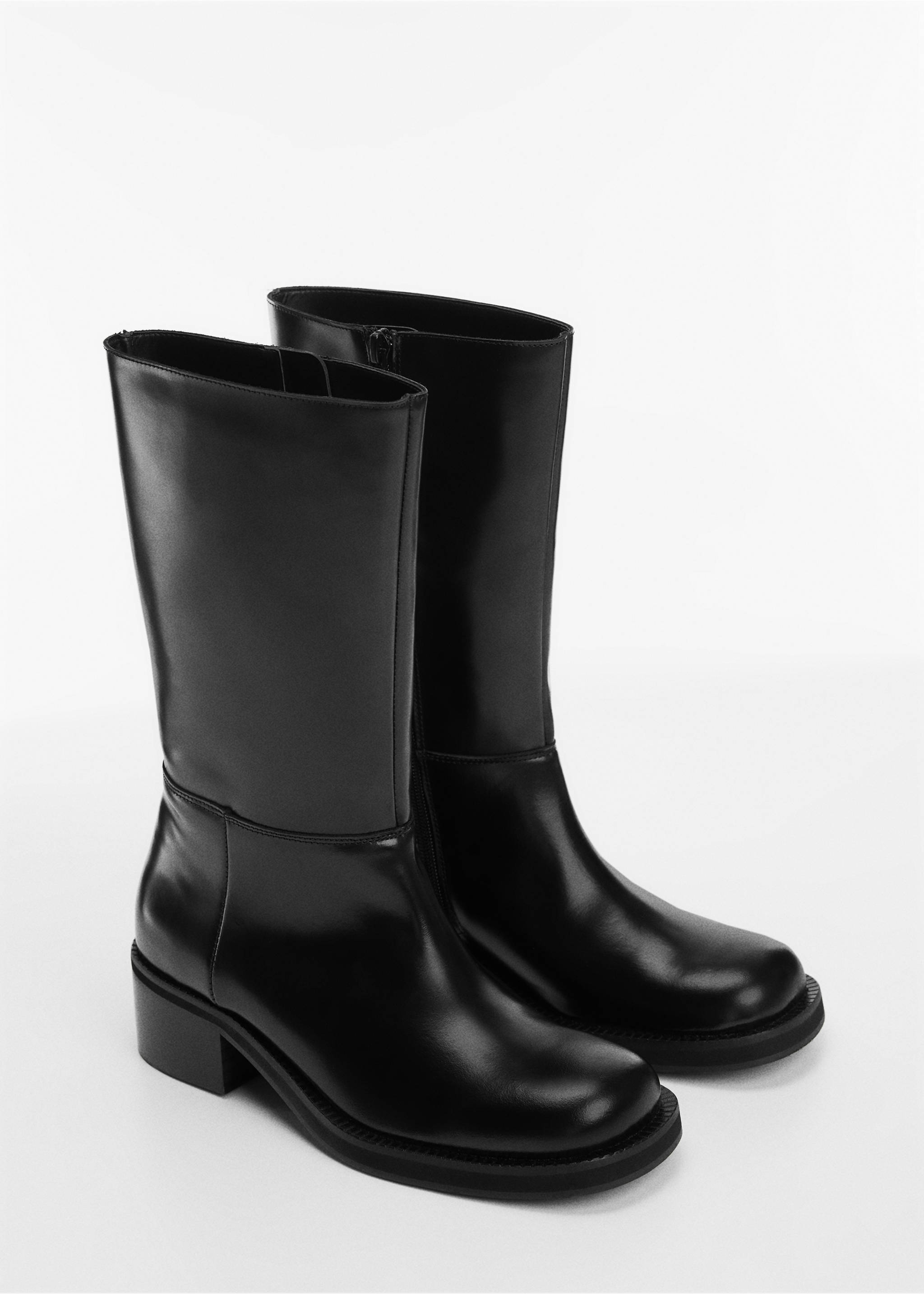 Bottes cuir fermeture Éclair - Plan moyen, Noir. Ref: 57096007-00.