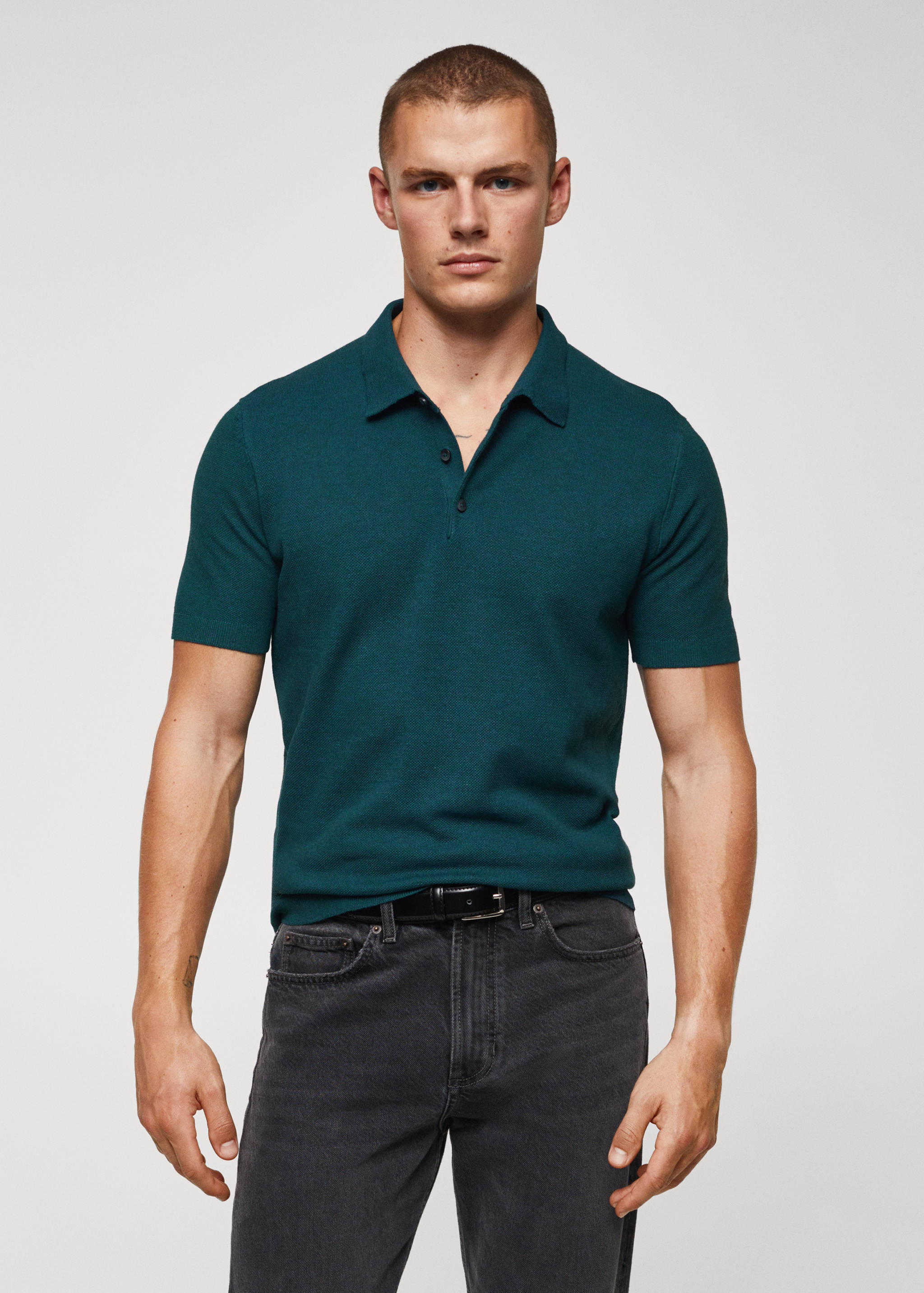 Structured knit cotton polo - Medium plane