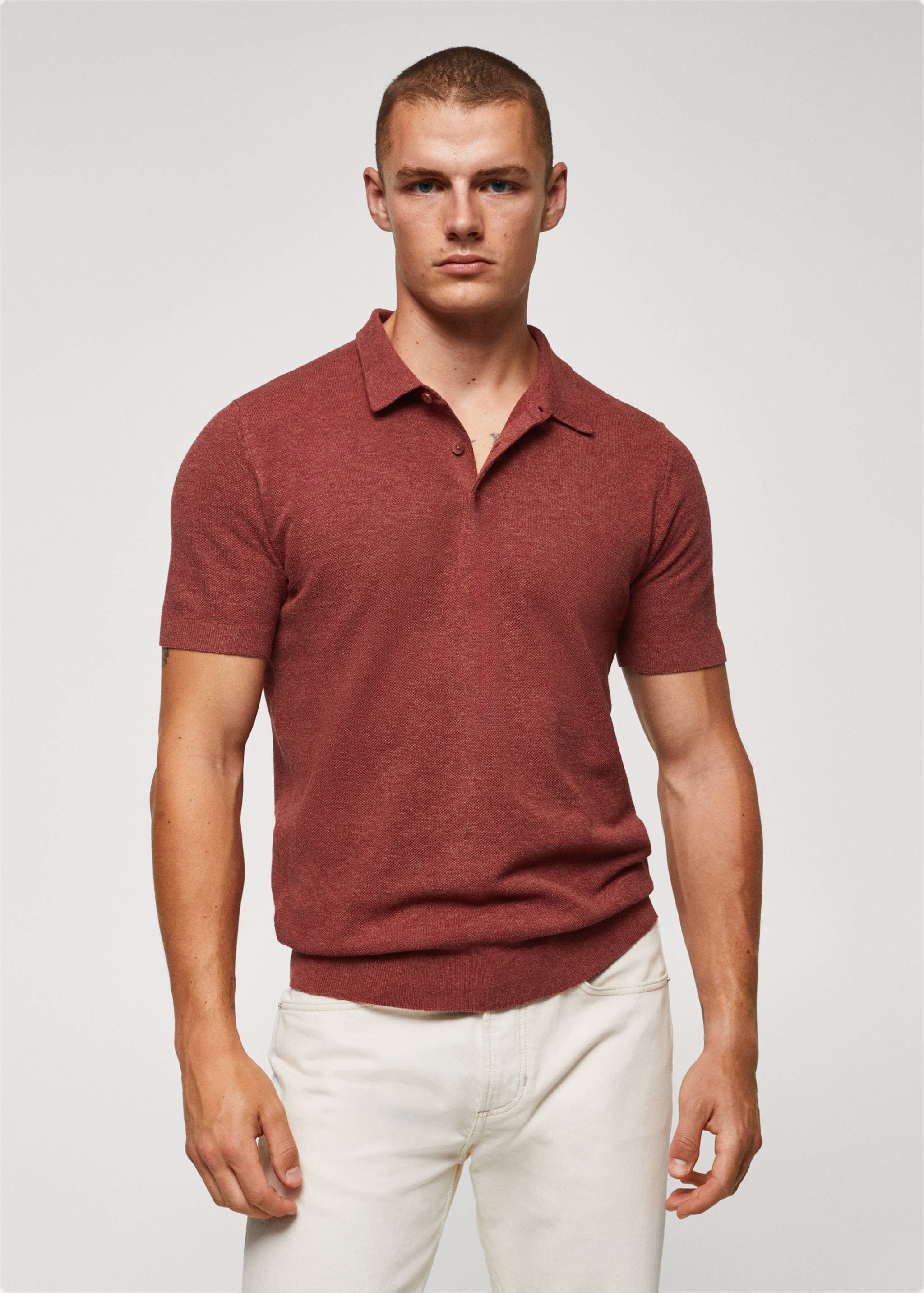 Structured knit cotton polo - Medium plane