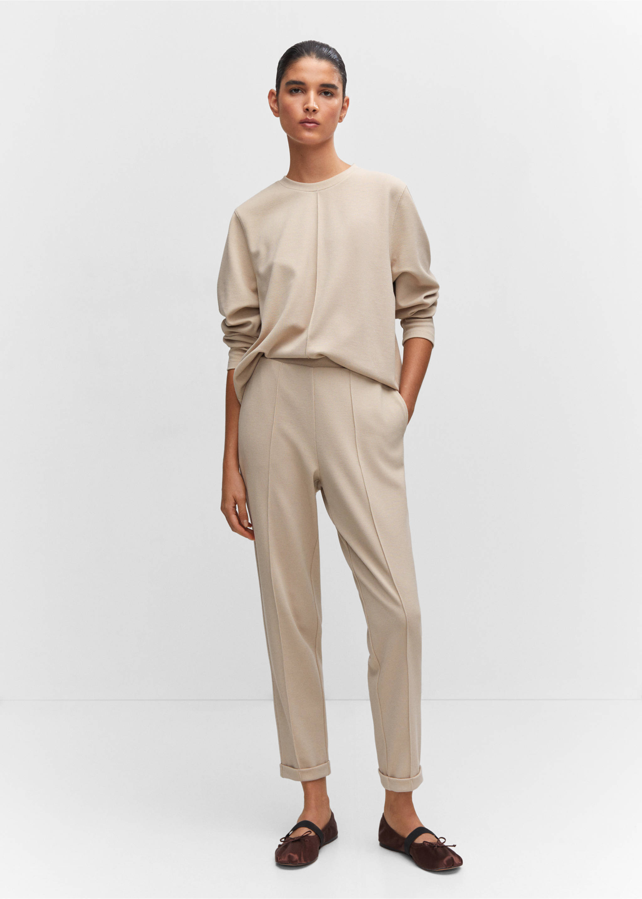 Sweatshirt met sierstiksels - Overzichtstekening, Open beige. Ref: 57096711-00.