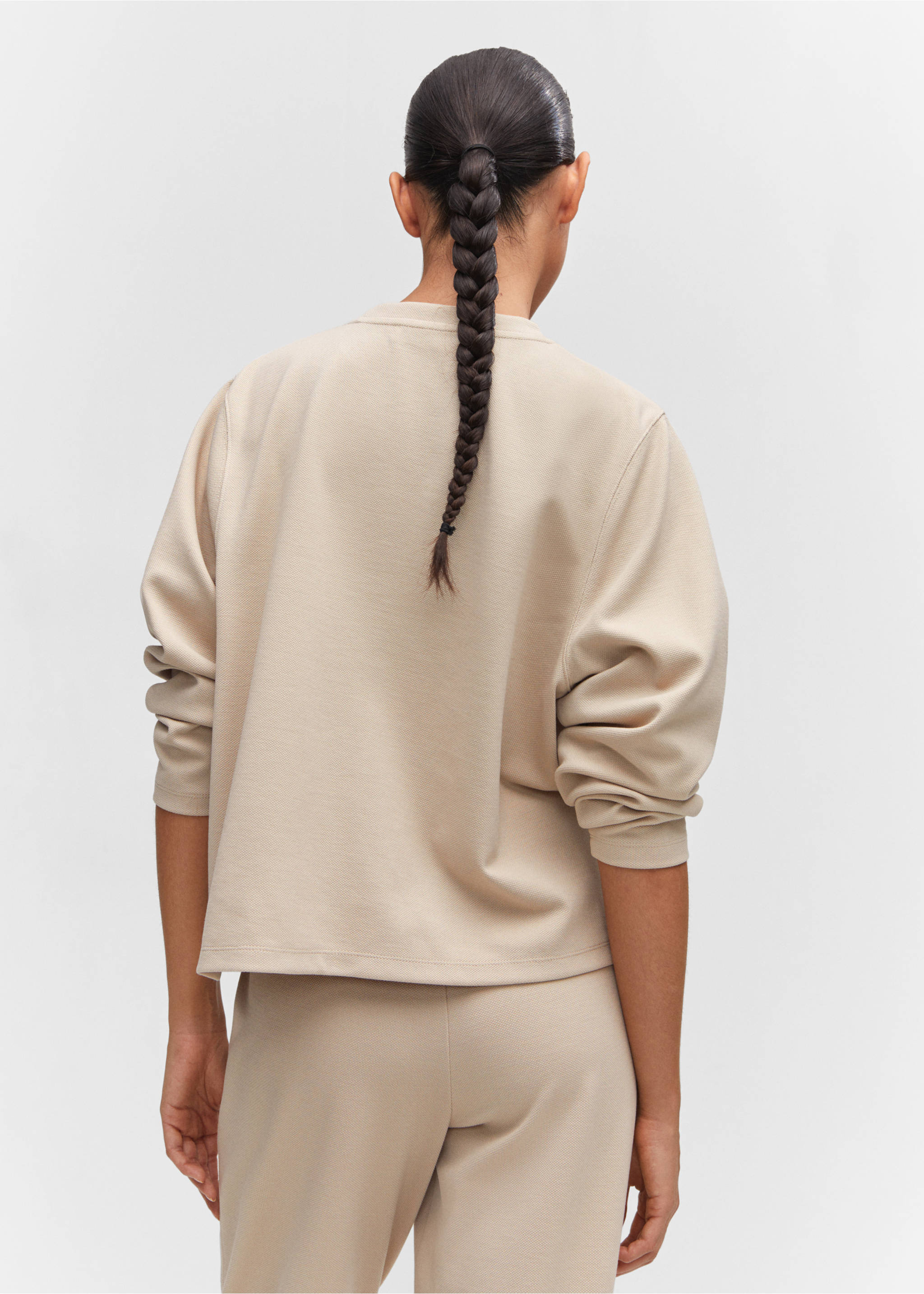 Sweatshirt met sierstiksels - Achterkant van het artikel, Open beige. Ref: 57096711-00.