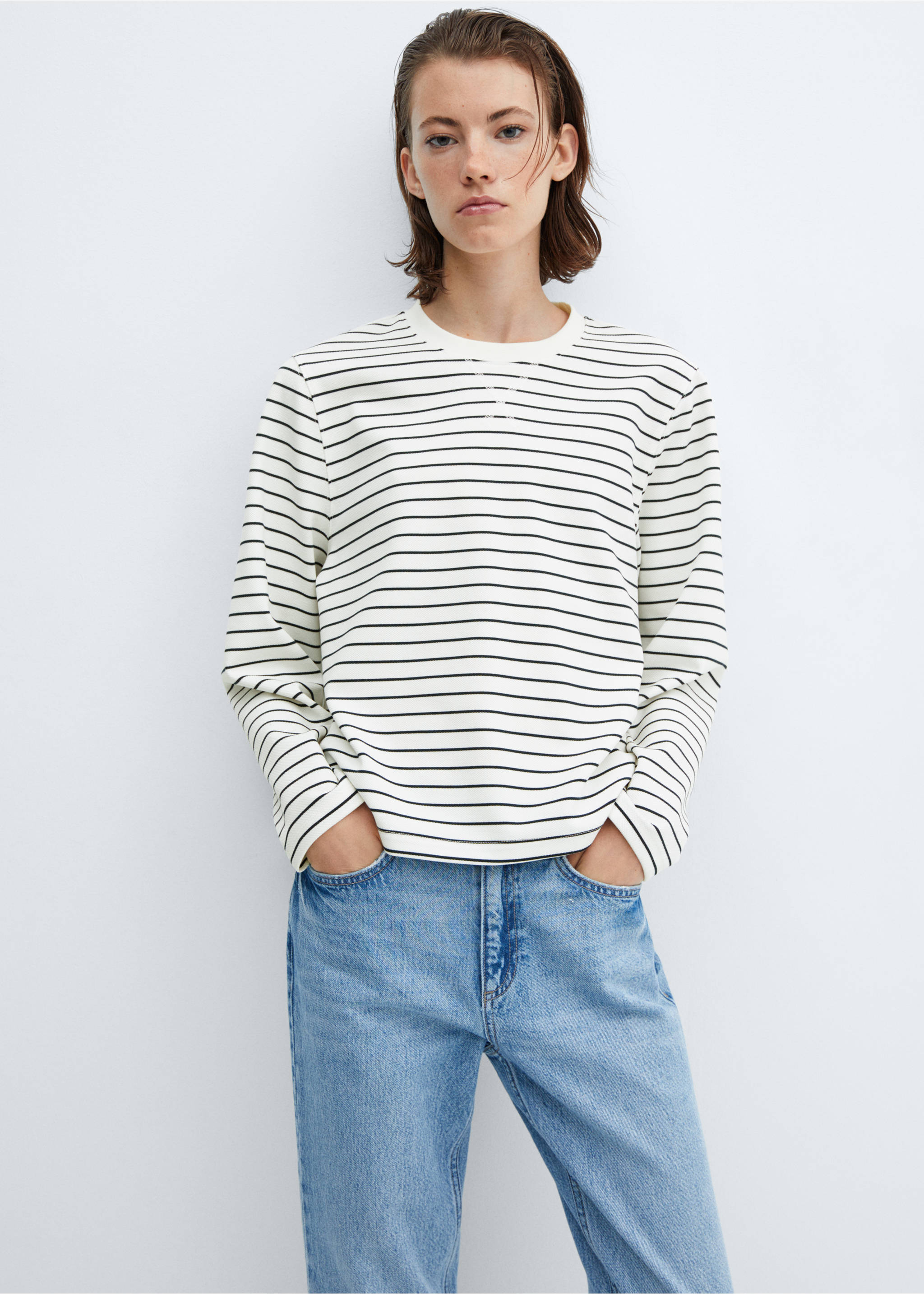 Striped sweatshirt - Medium plane, Blue. Ref: 57096712-00.