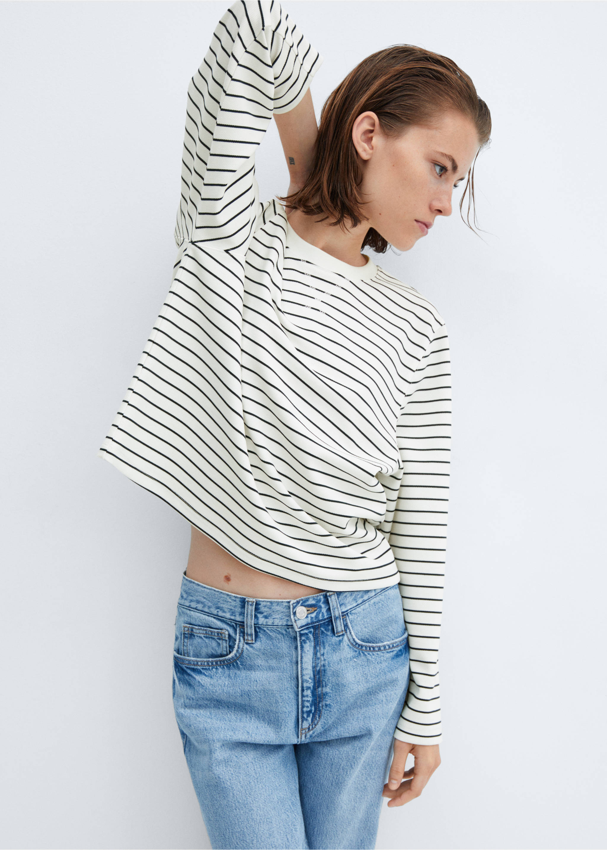 Striped sweatshirt - Details of the article 2, Blue. Ref: 57096712-00.