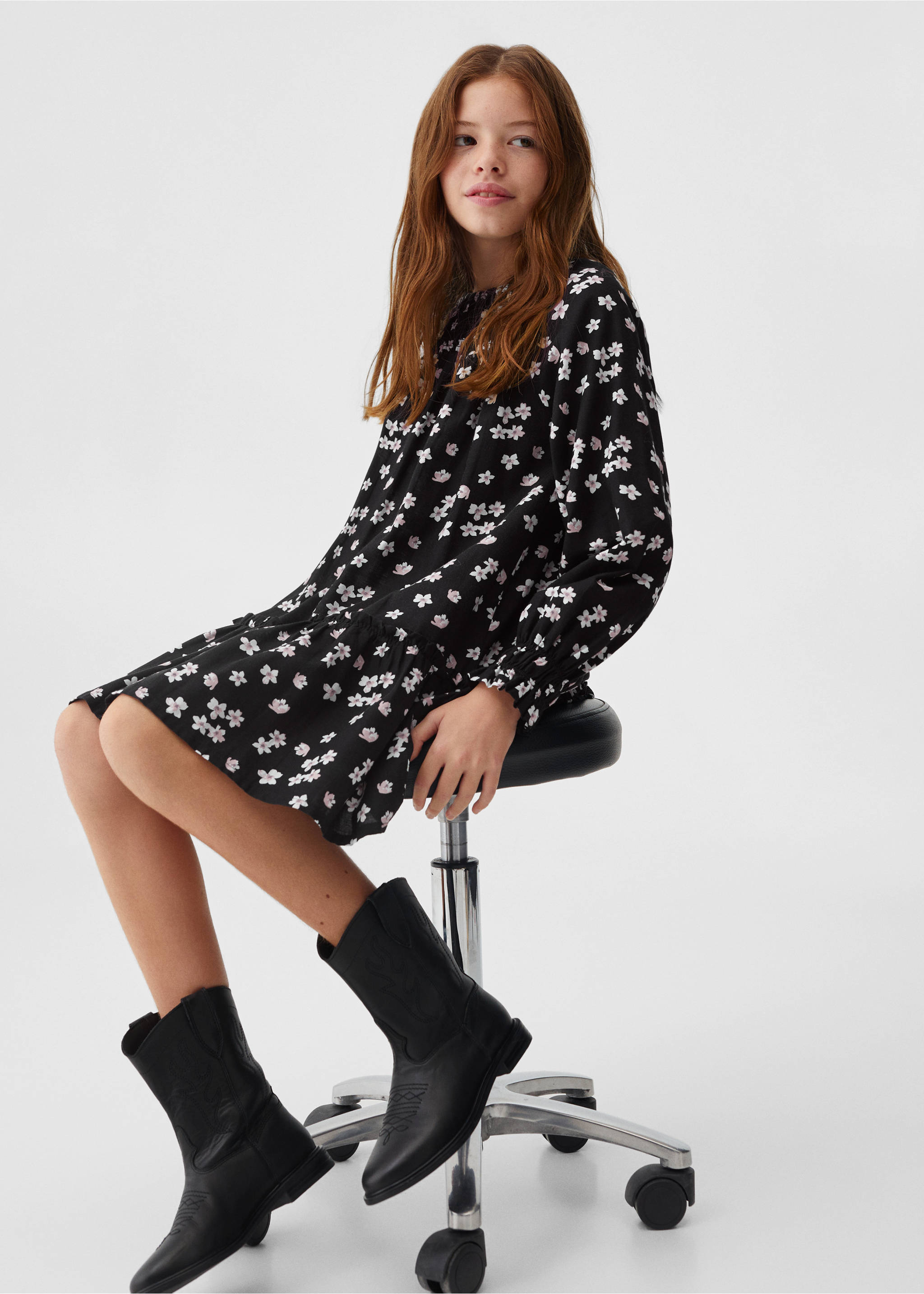 Floral print dress - Details of the article 2, Black. Ref: 57096716-00.