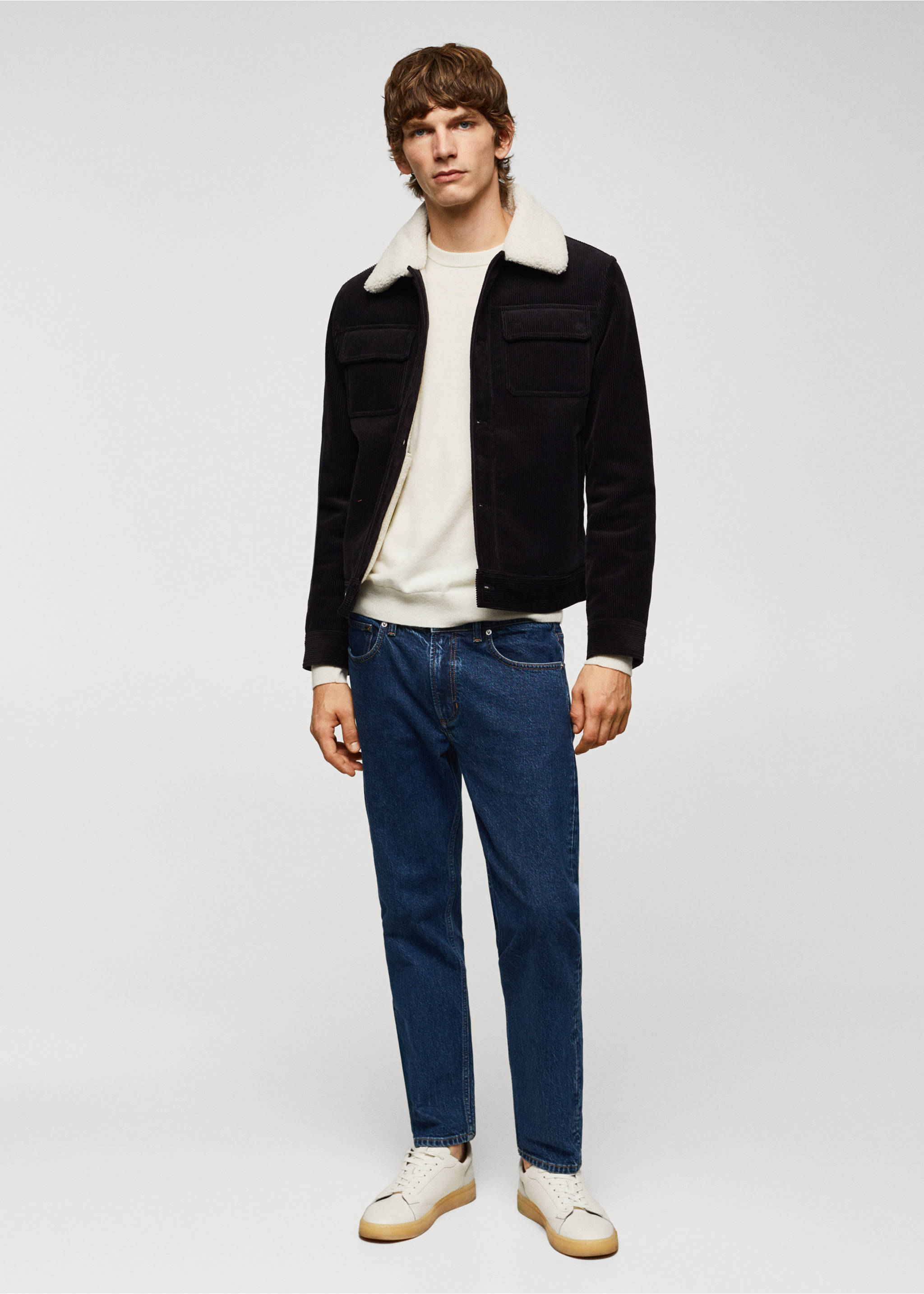 Corduroy jacket with shearling-effect lining - General plane, Navy. Ref: 57097701-00.