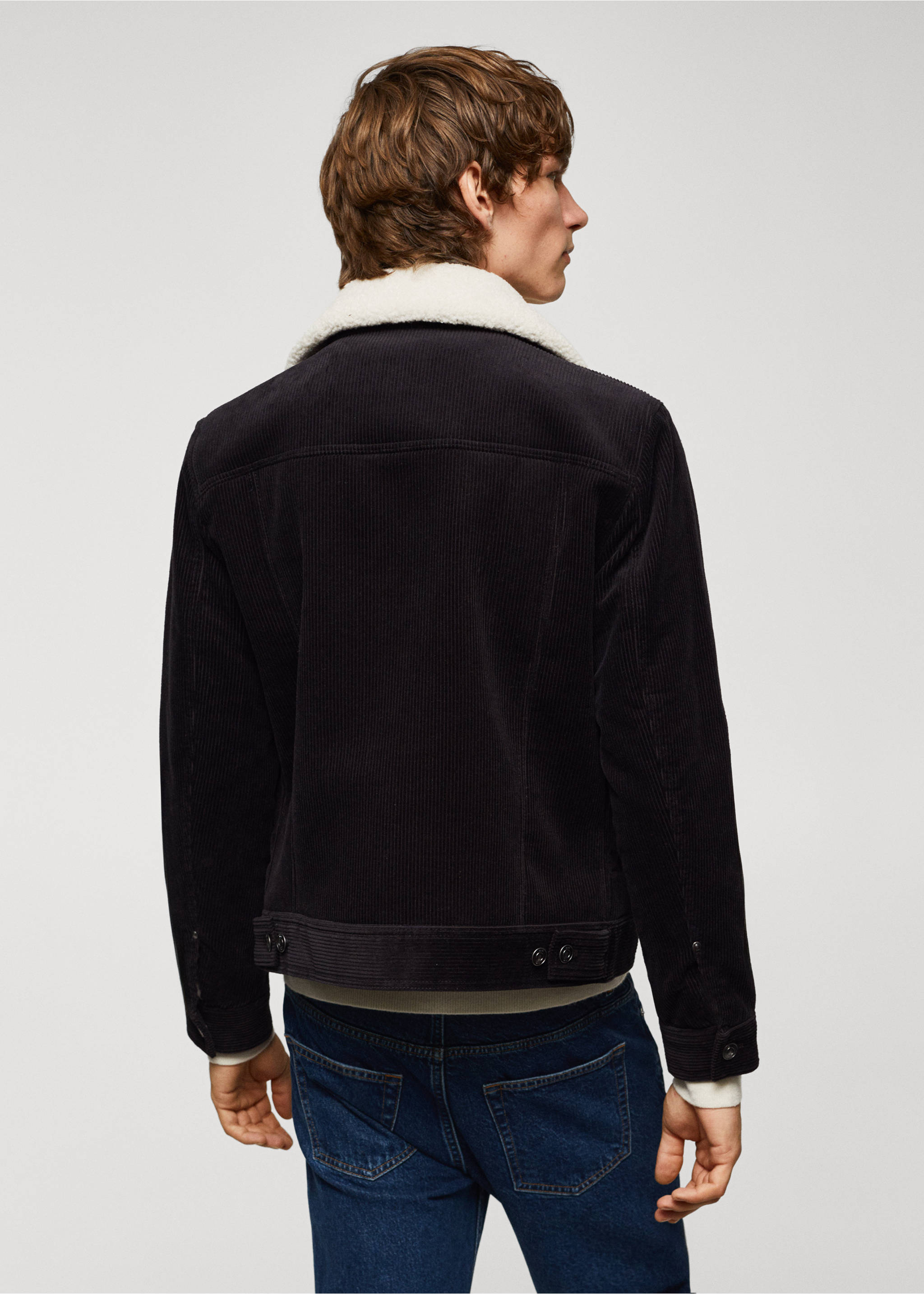 Corduroy jacket with shearling-effect lining - Reverse of the article, Navy. Ref: 57097701-00.