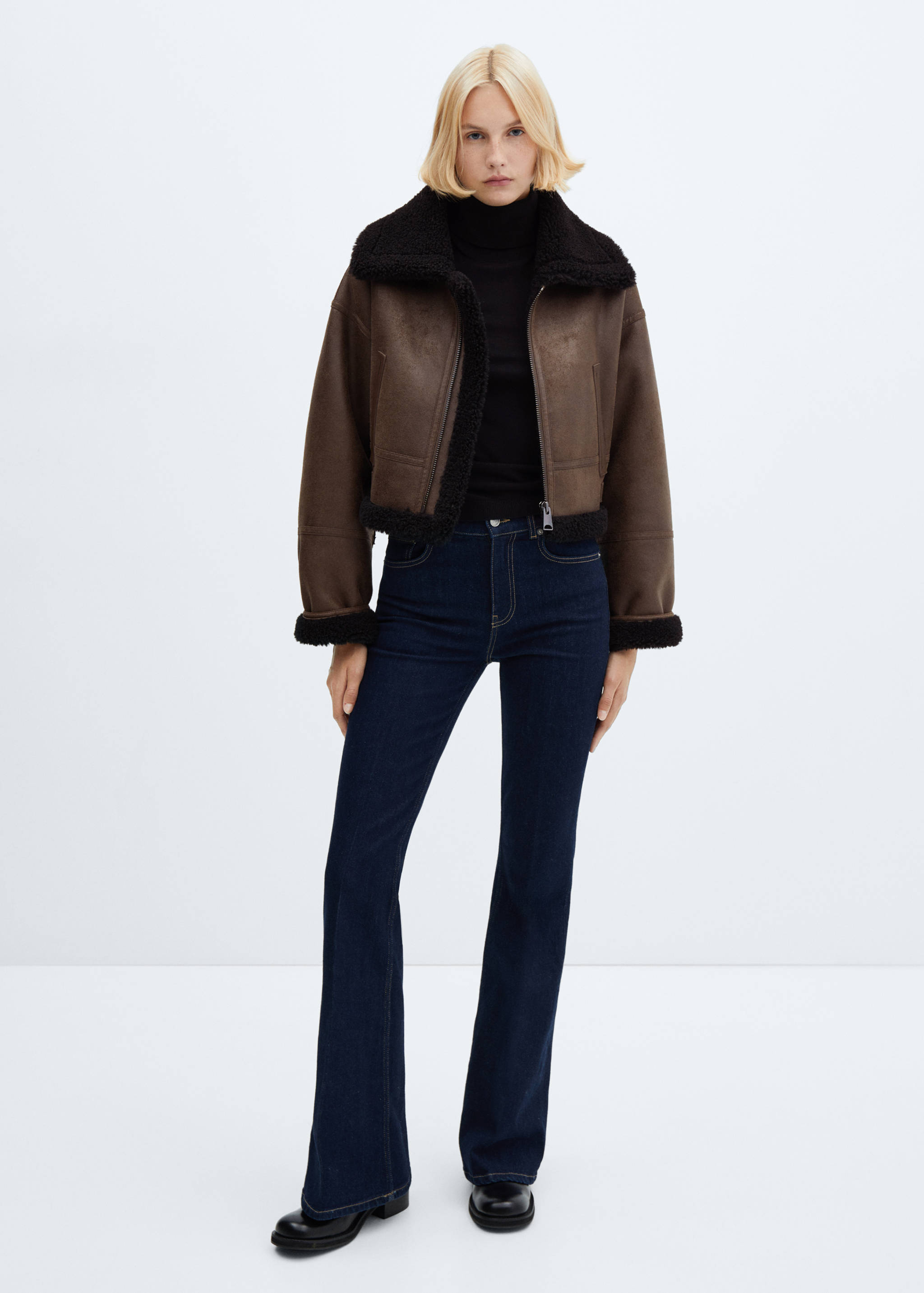 Shearling-effect lined short jacket - General plane
