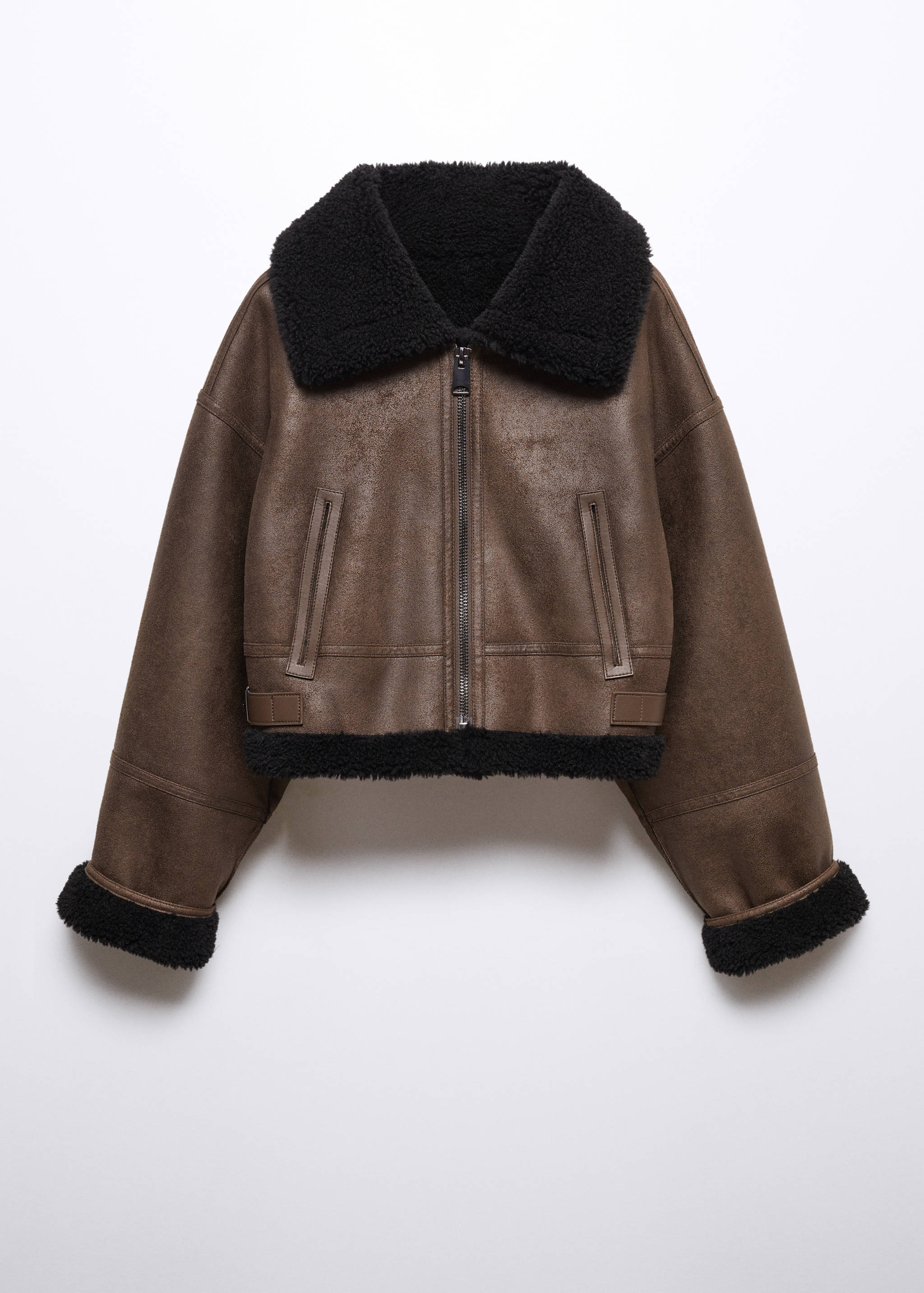 Shearling-effect lined short jacket - Article without model