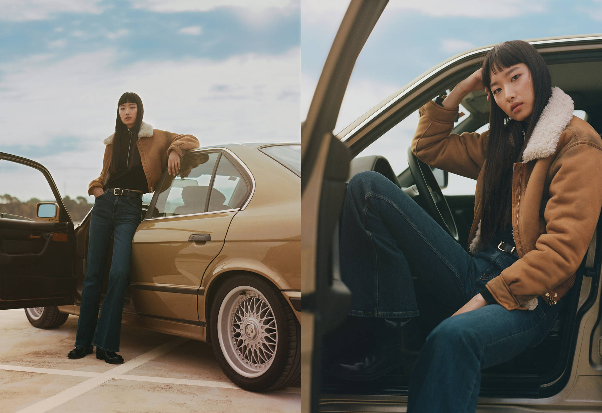 Worn-effect shearling jacket - Panoramic plane