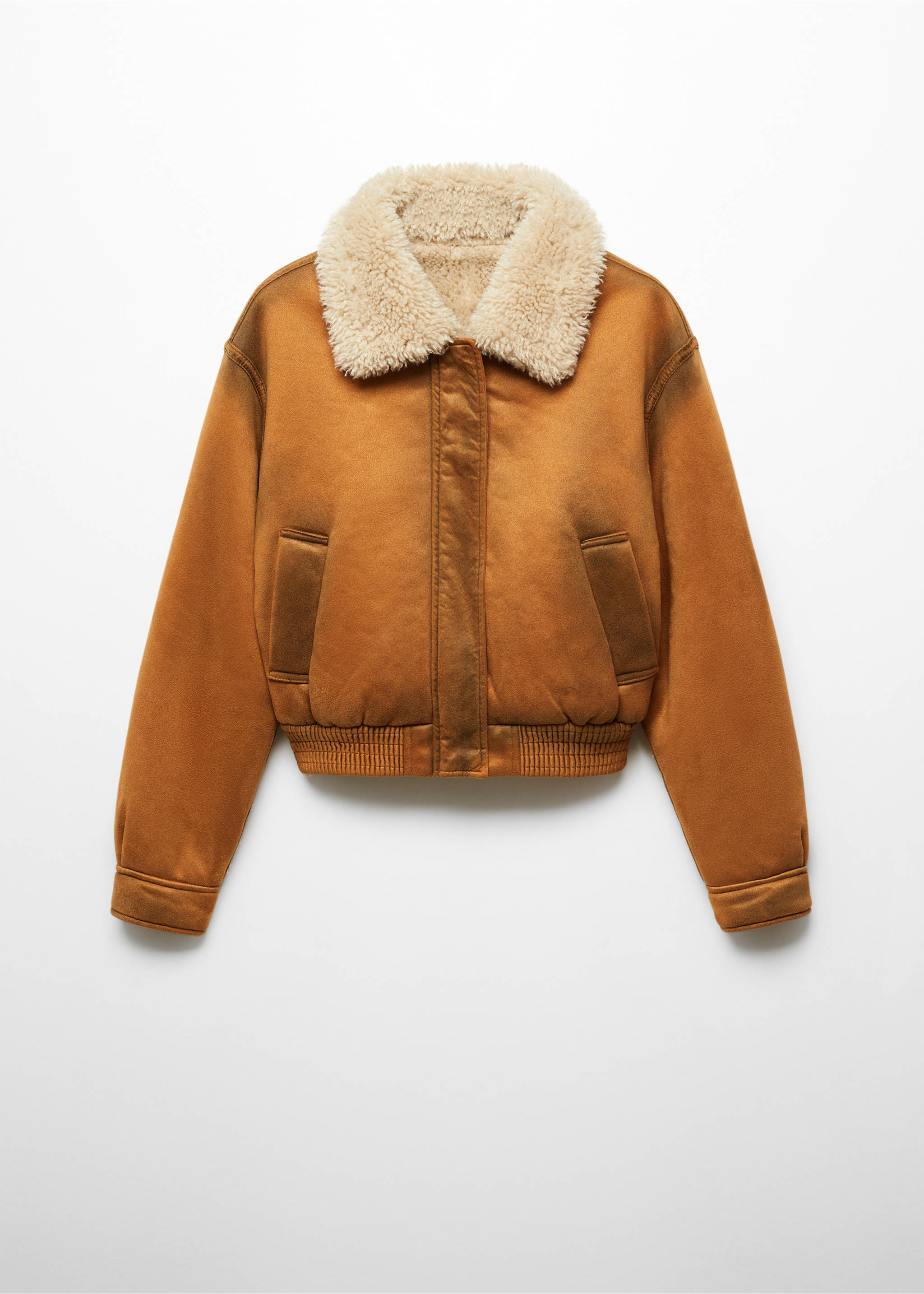 Worn-effect shearling jacket - Article without model, Medium Brown. Ref: 57097712-00.