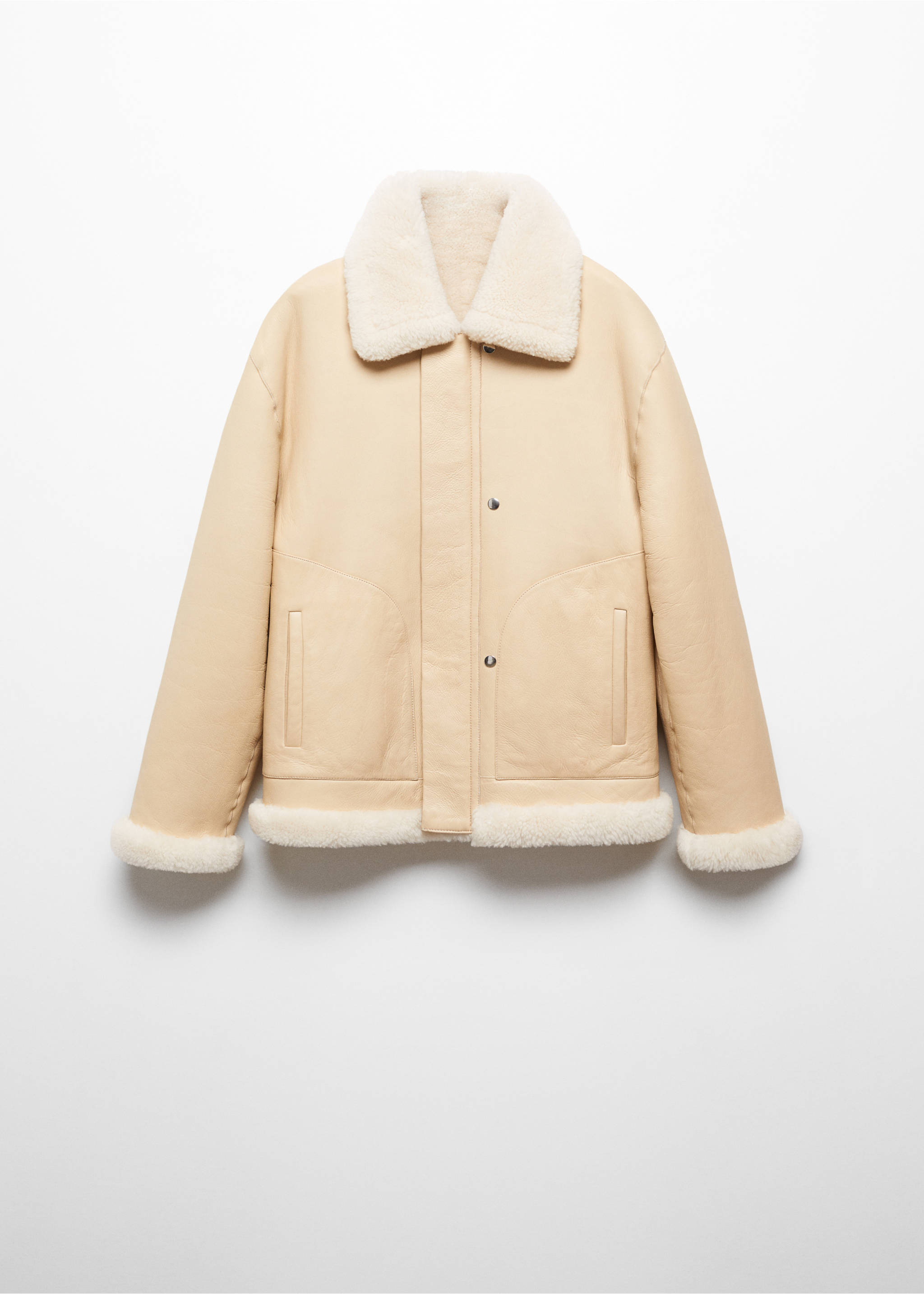 Reversible leather and fur-effect coat - Article without model, Ecru. Ref: 57097739-00.