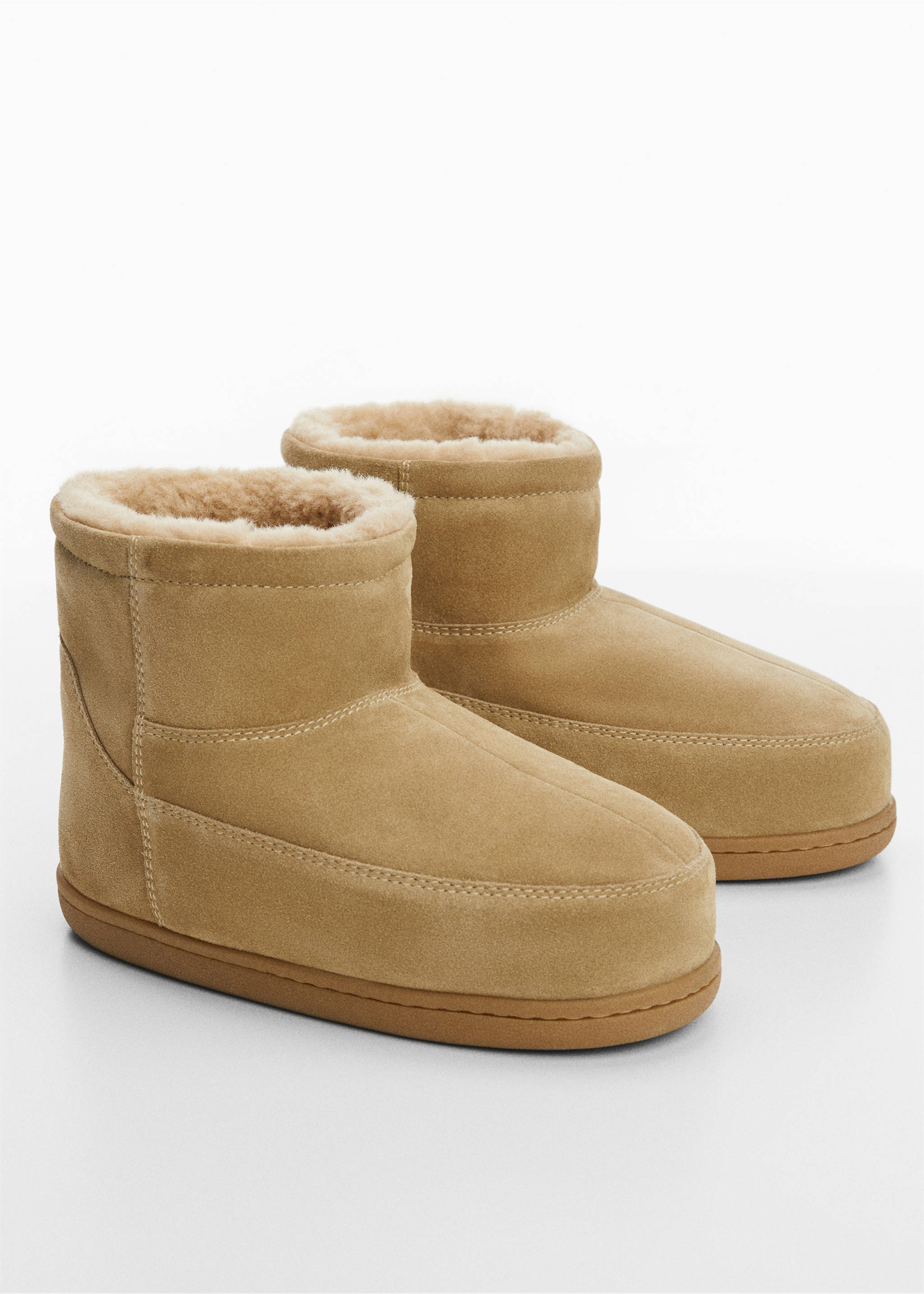 Bottines cuir imitation mouton - Plan moyen, Marron moyen. Ref: 57098272-00.