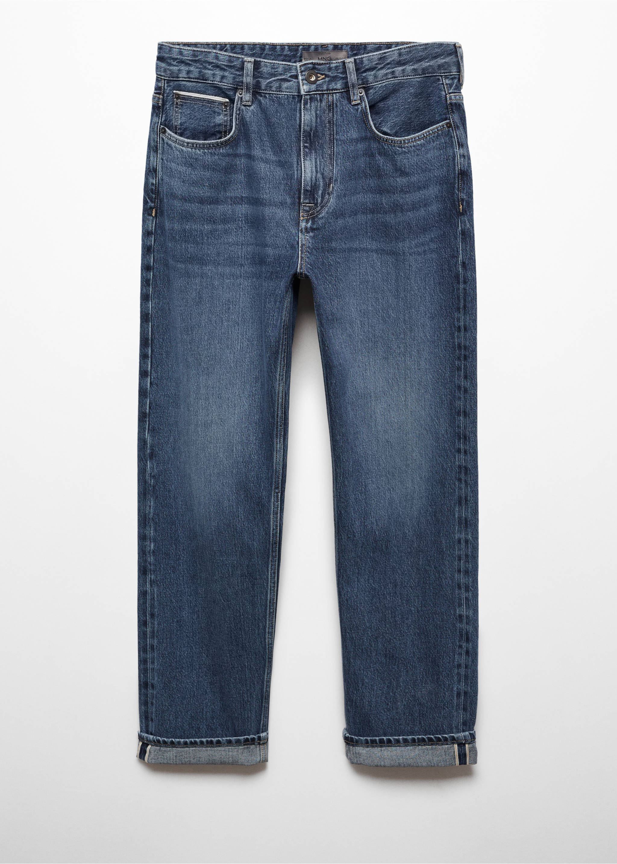 Straight Fit-Selvedge-Jeans - Artikel ohne Model, Dunkelblau. Ref: 57098632-00.