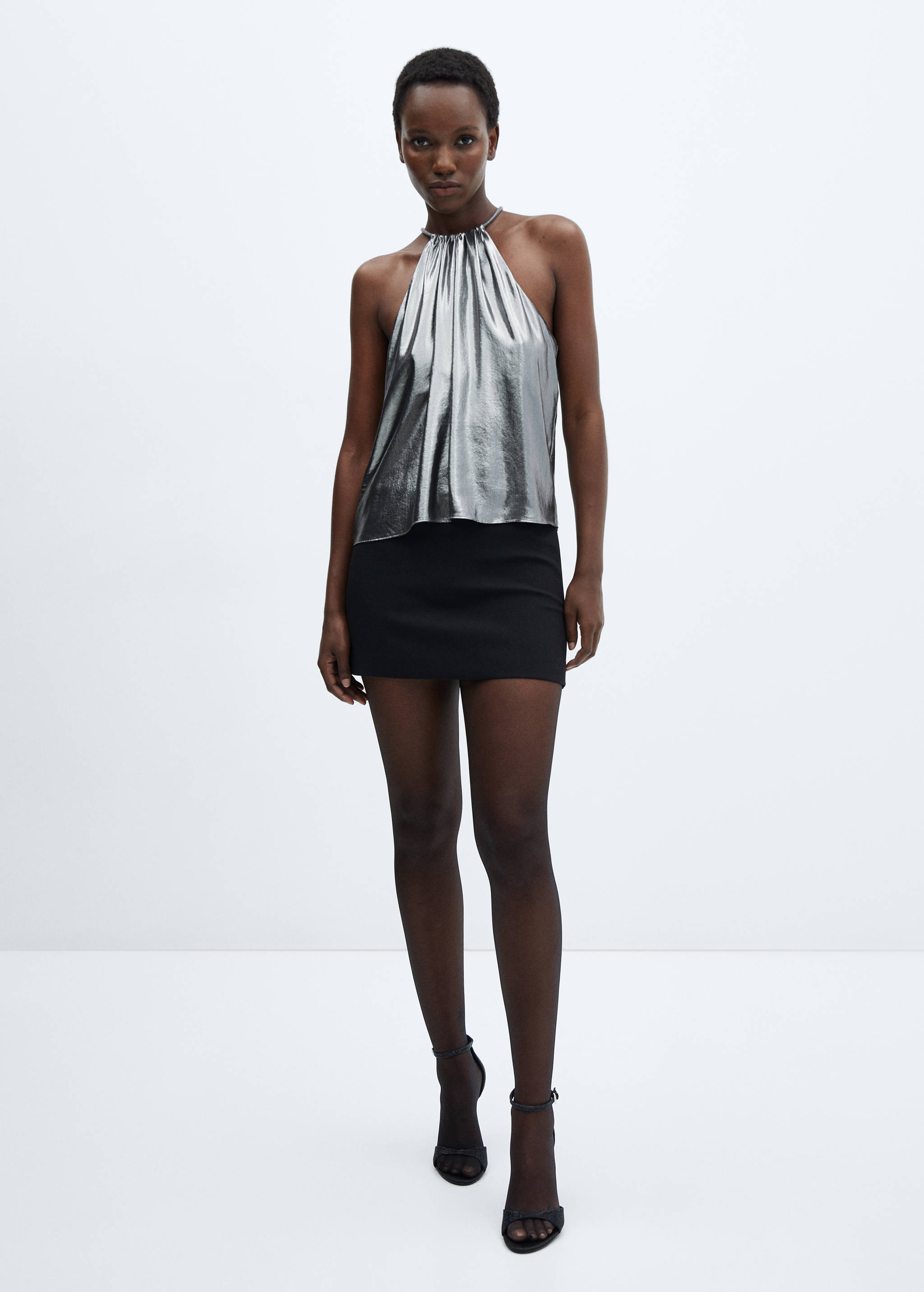 Metallisiertes Top mit starrem Kragen - Allgemeine Ansicht