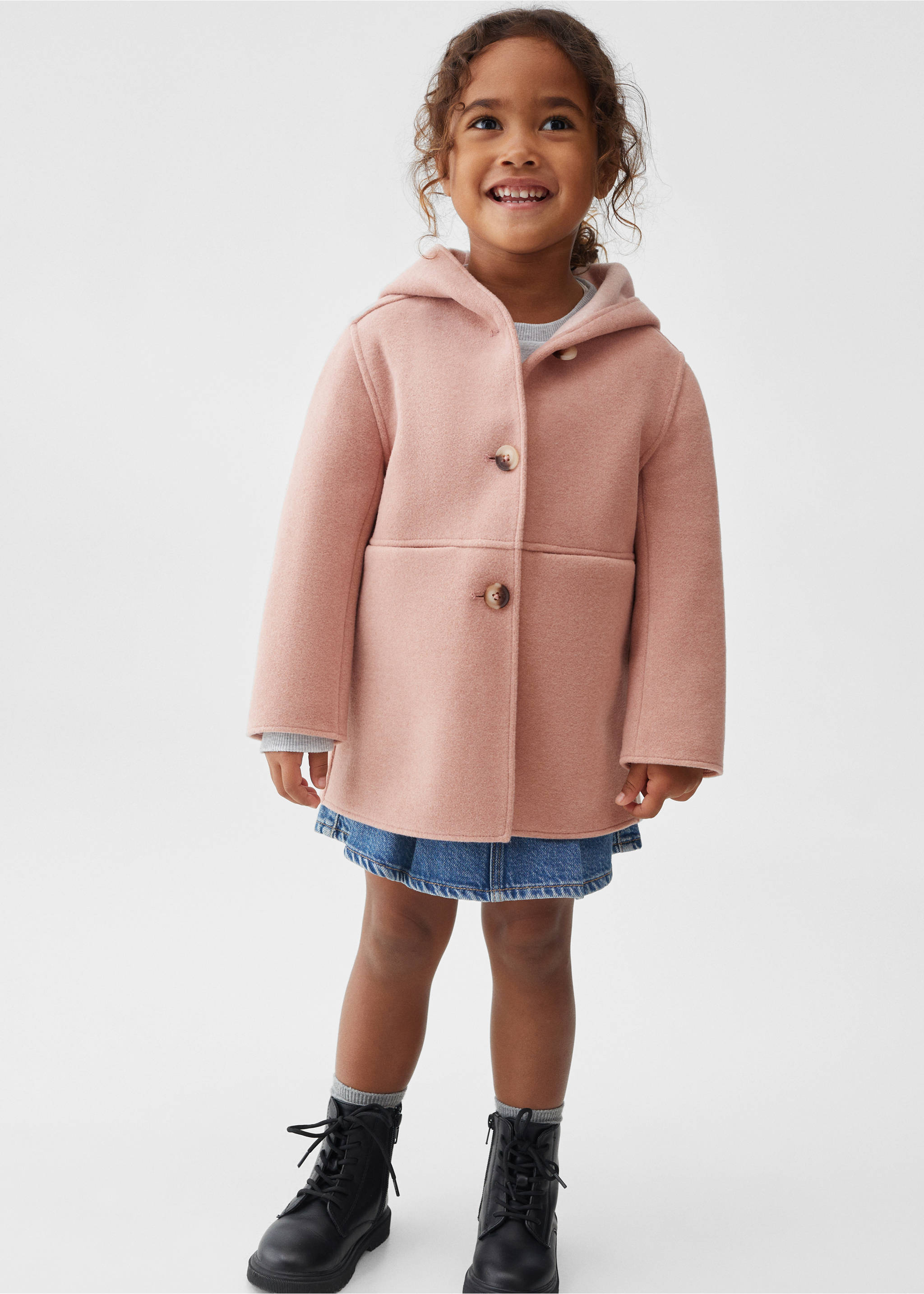 Manteau capuche boutons - Plan moyen, Rose. Ref: 57099097-00.