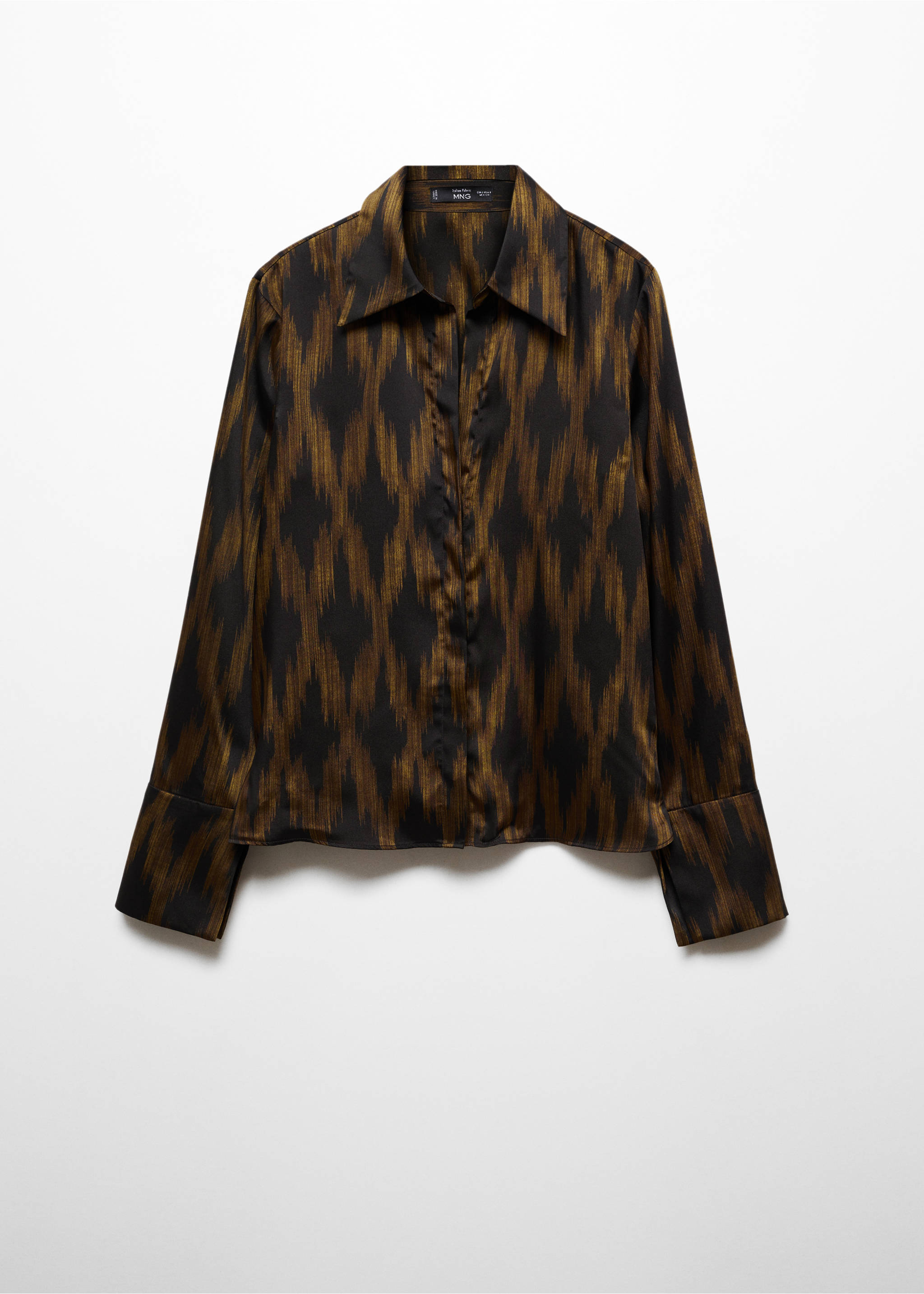 Satin print shirt - Article without model, Black. Ref: 57099117-00.