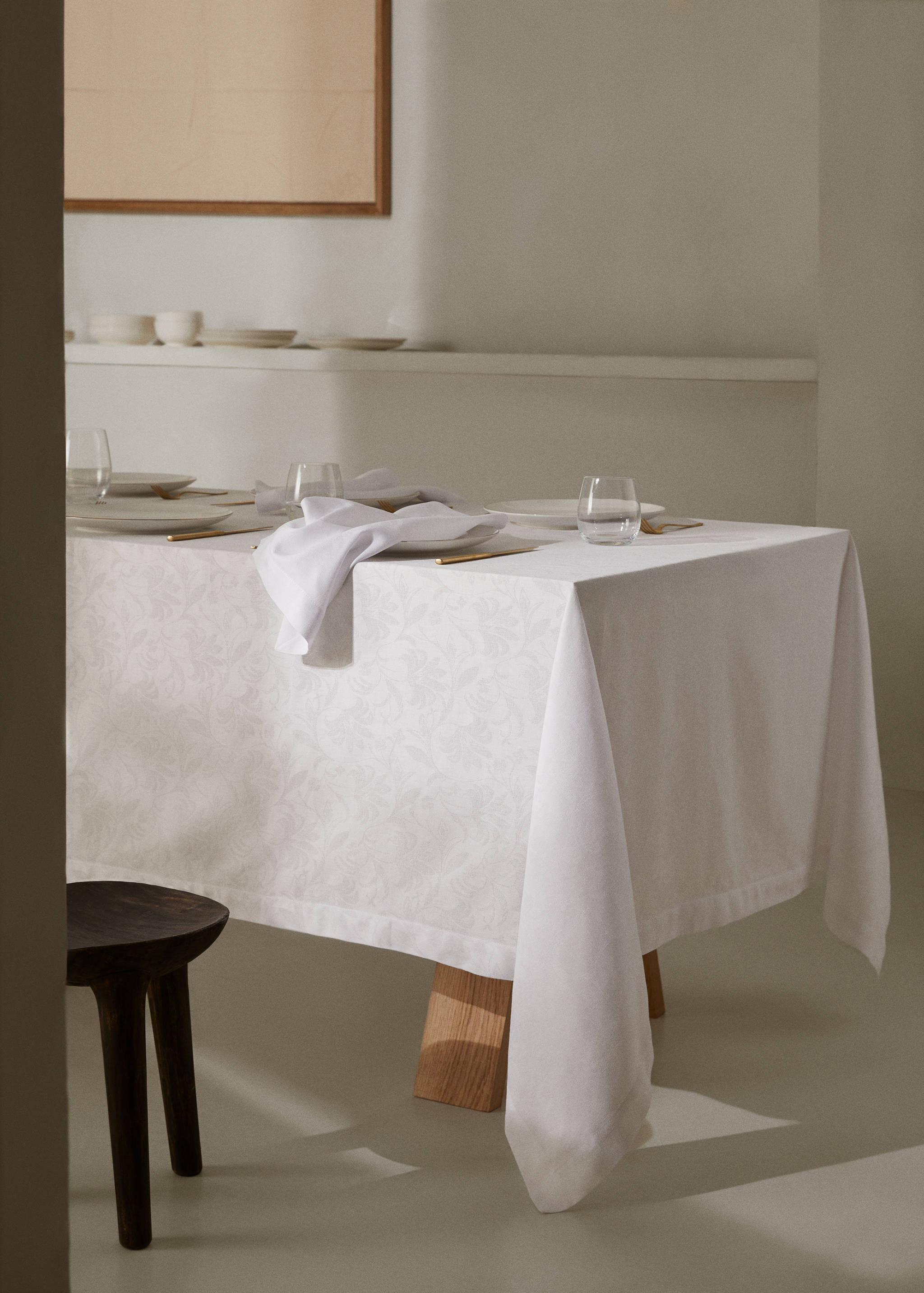 Jacquard flower cotton tablecloth 170x170cm - General plane