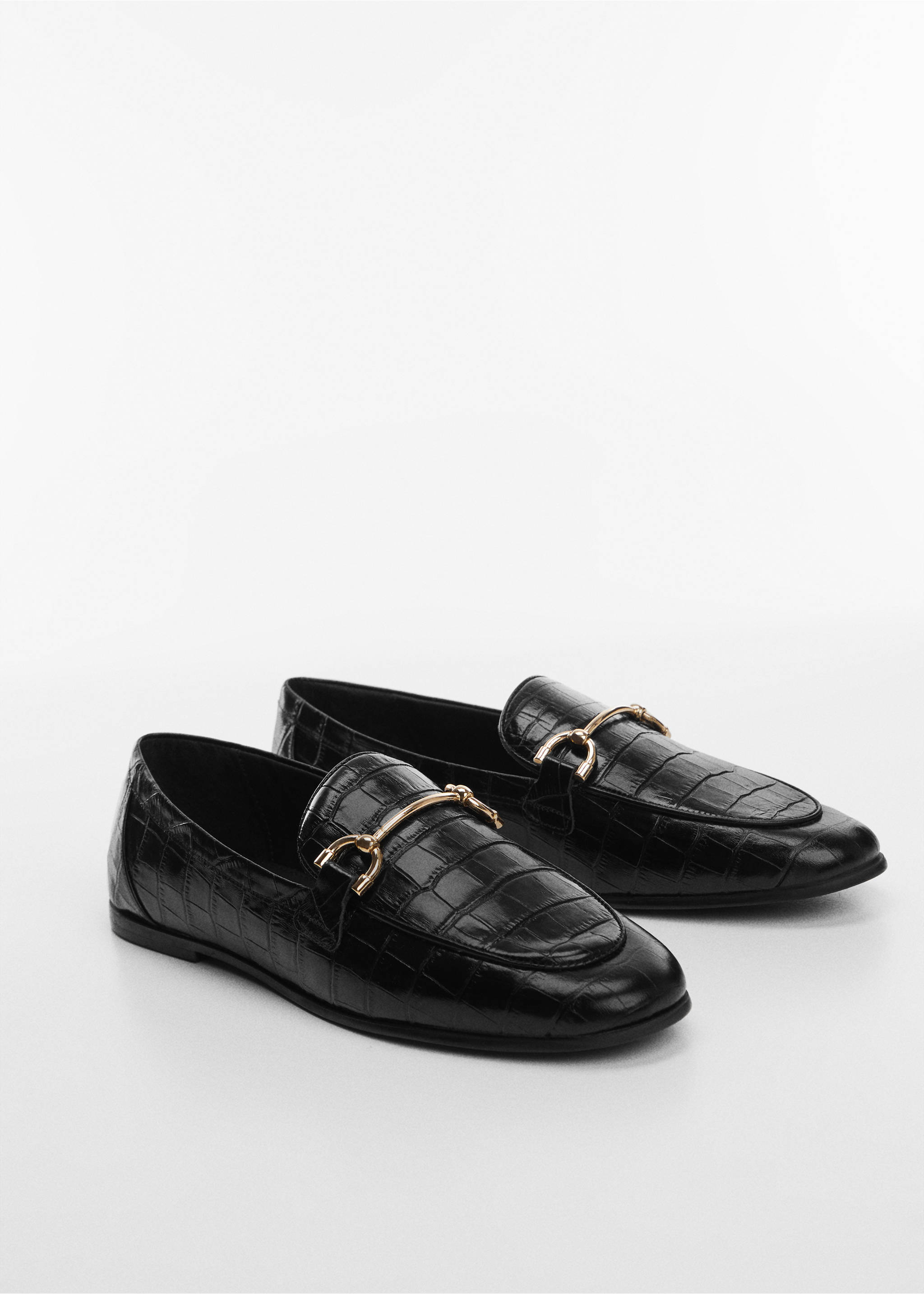 Leather loafers with metallic detail - Medium plane, Black. Ref: 67000265-00.