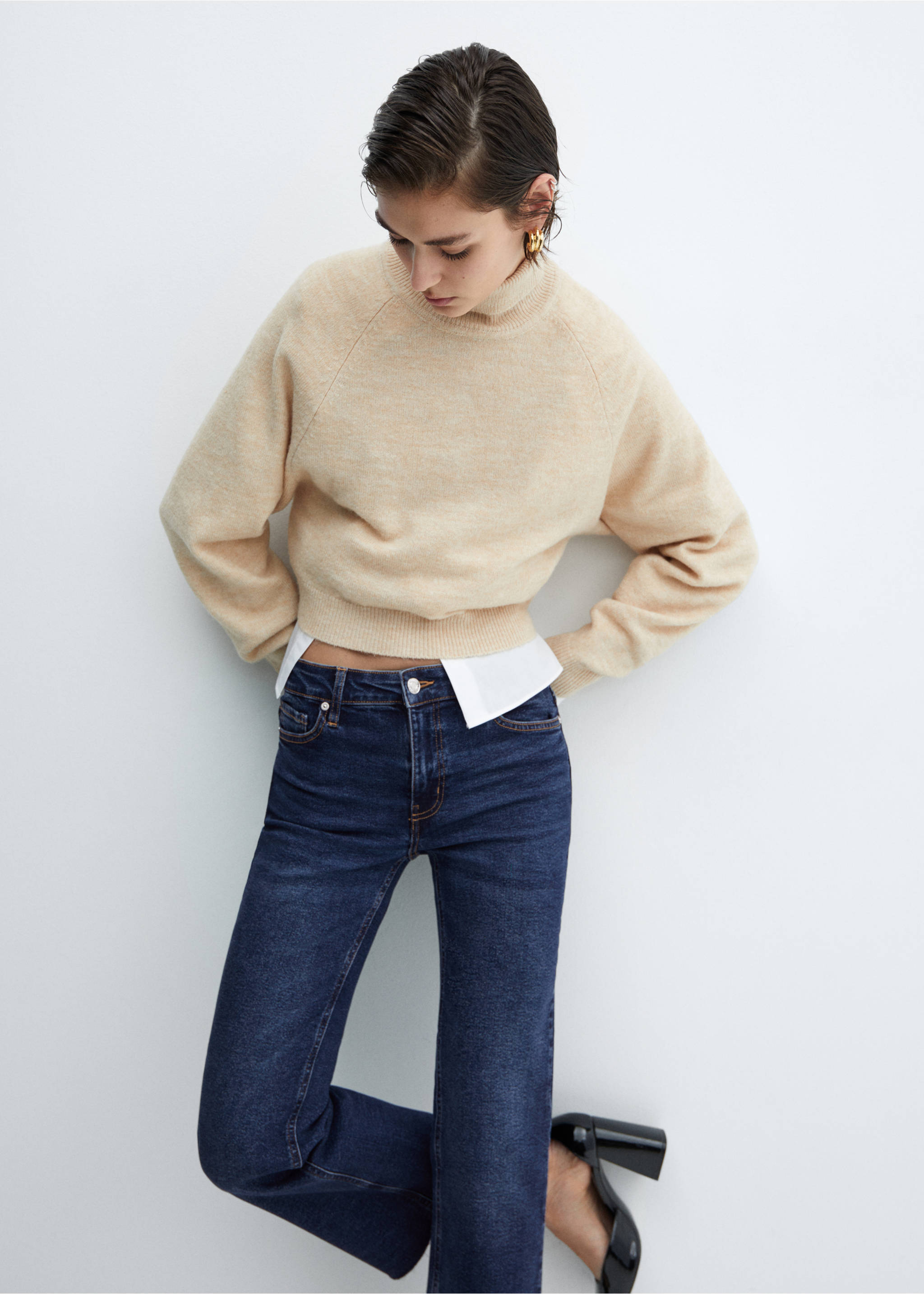 Sienna flared cropped jeans - Details of the article 1, Dark Blue. Ref: 67000355-00.