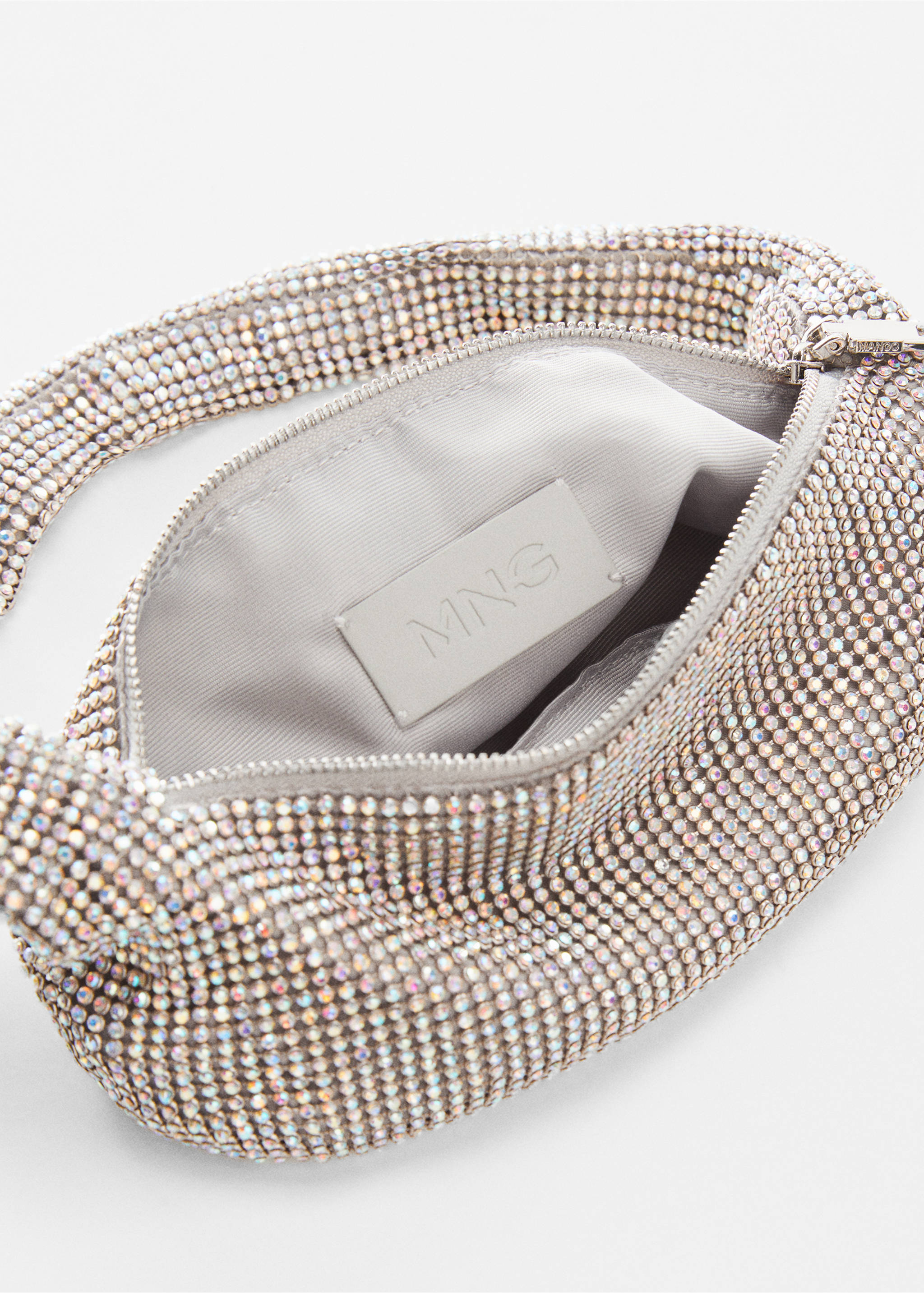 Rhinestone shoulder bag - Details of the article 1, Silver. Ref: 67000443-00.