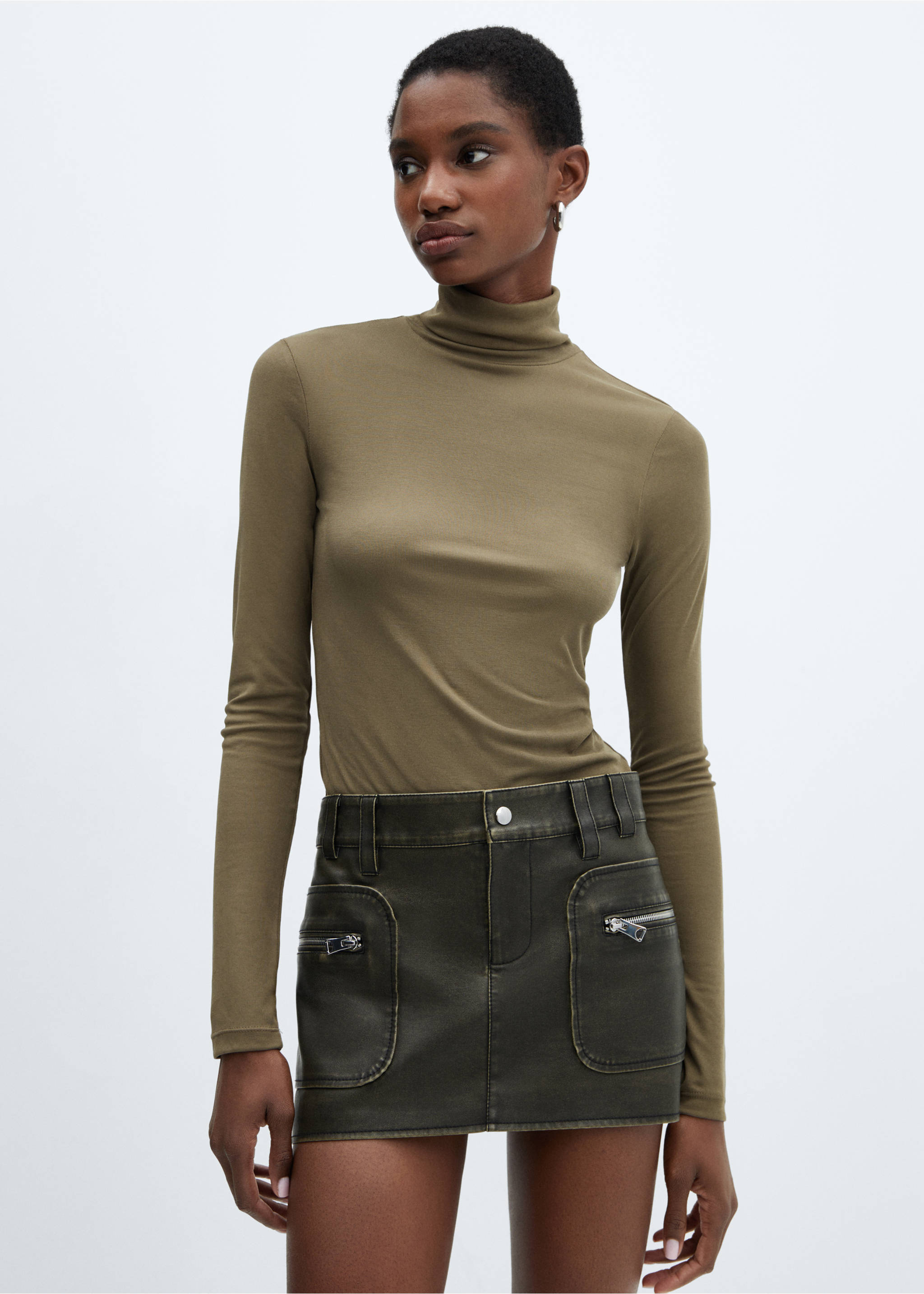 Modal turtleneck t-shirt - Medium plane, Khaki. Ref: 67000462-00.