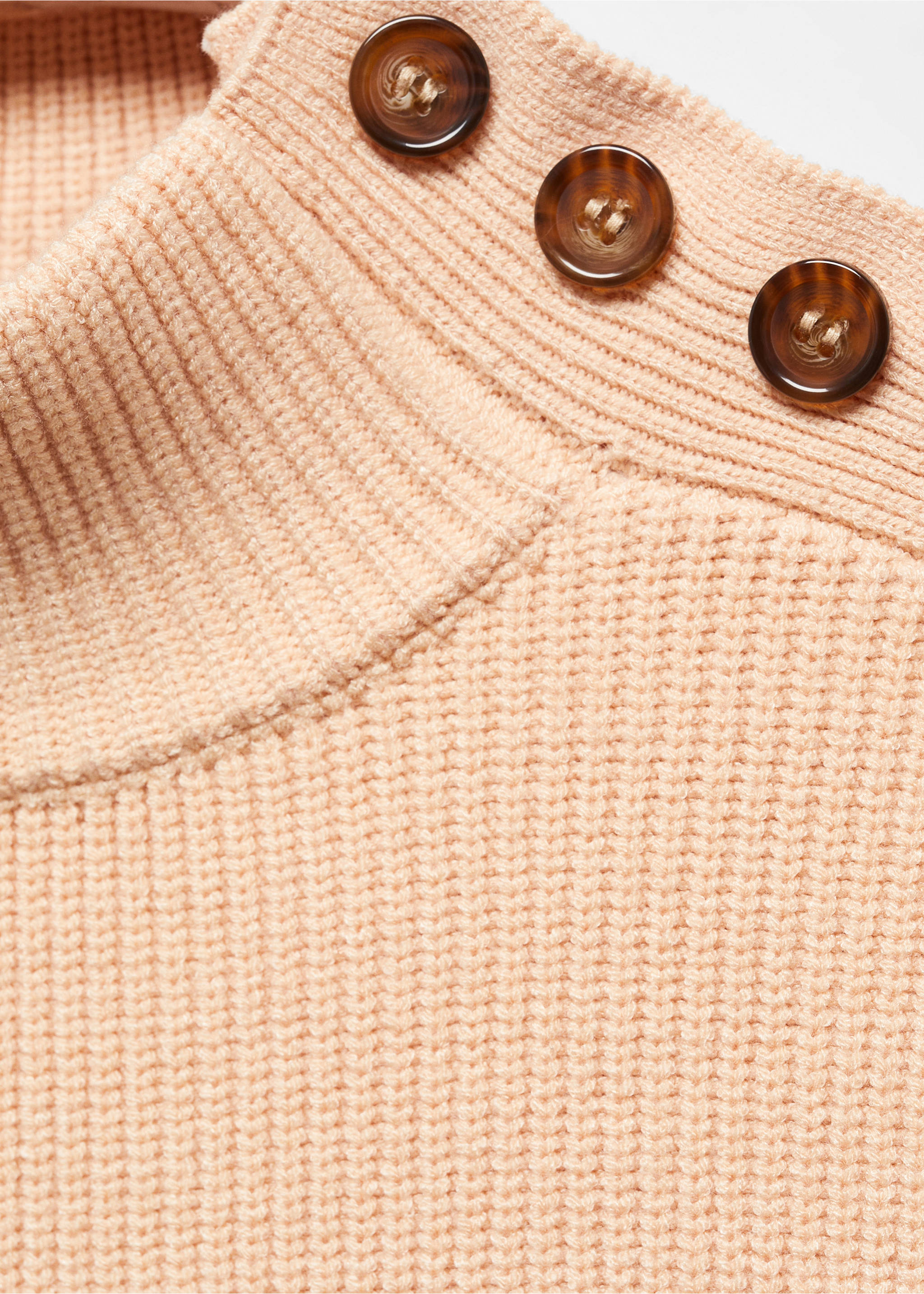 Shouder buttons ribbed sweater - Details of the article 8, Beige. Ref: 67000467-00.