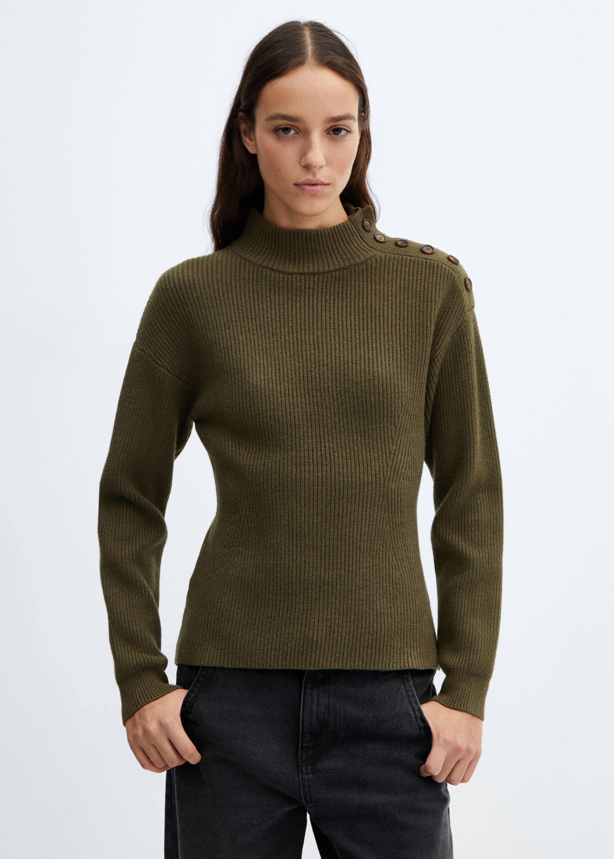 Shouder buttons ribbed sweater - Medium plane
