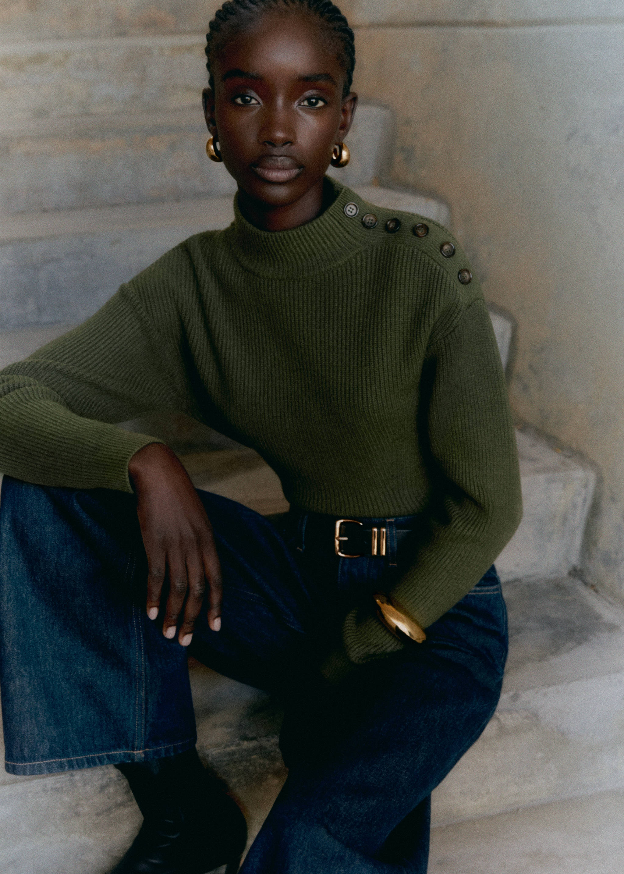 Shouder buttons ribbed sweater - Details of the article 6