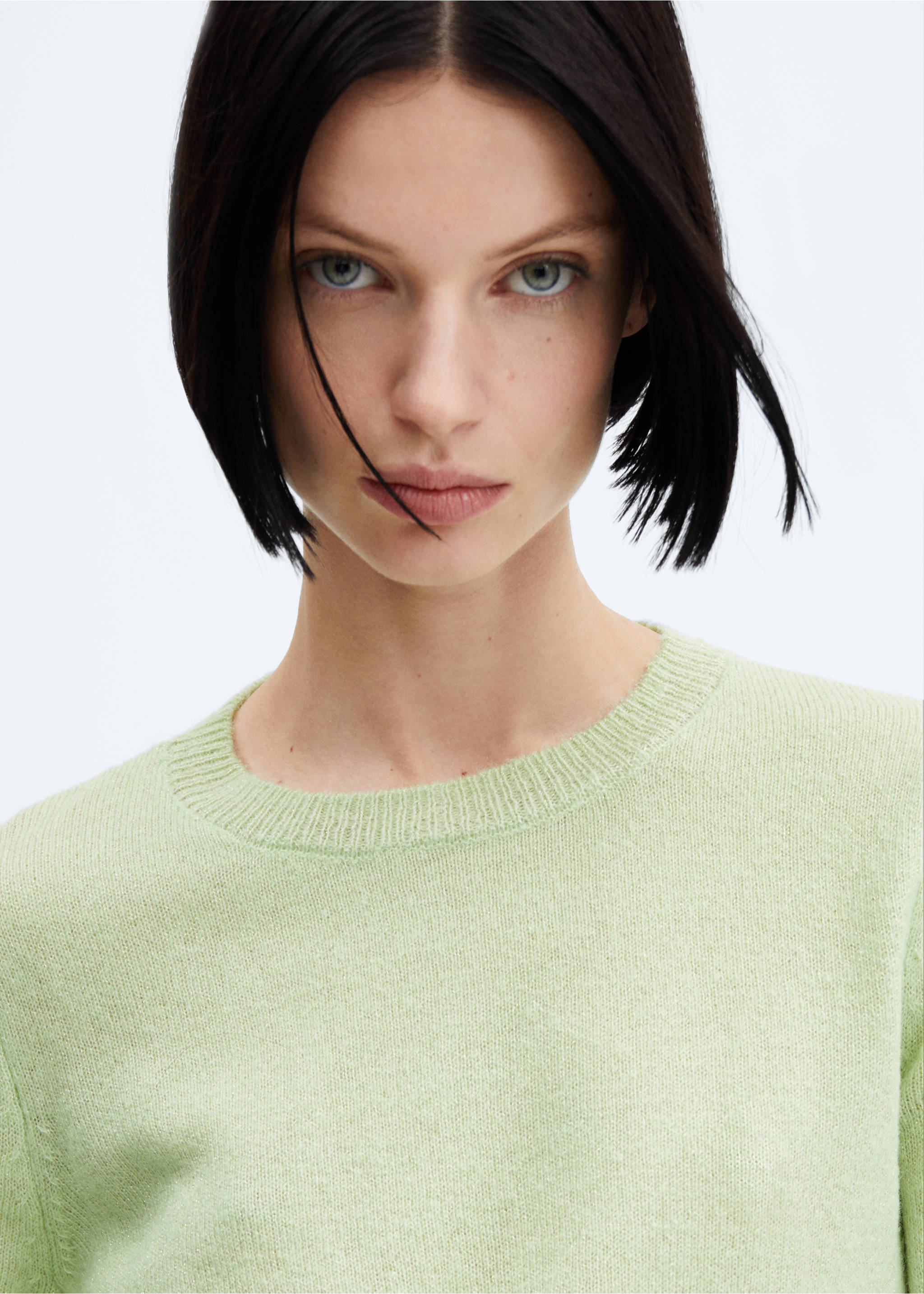 Round-neck knitted sweater - Details of the article 1, Pastel Green. Ref: 67000472-00.