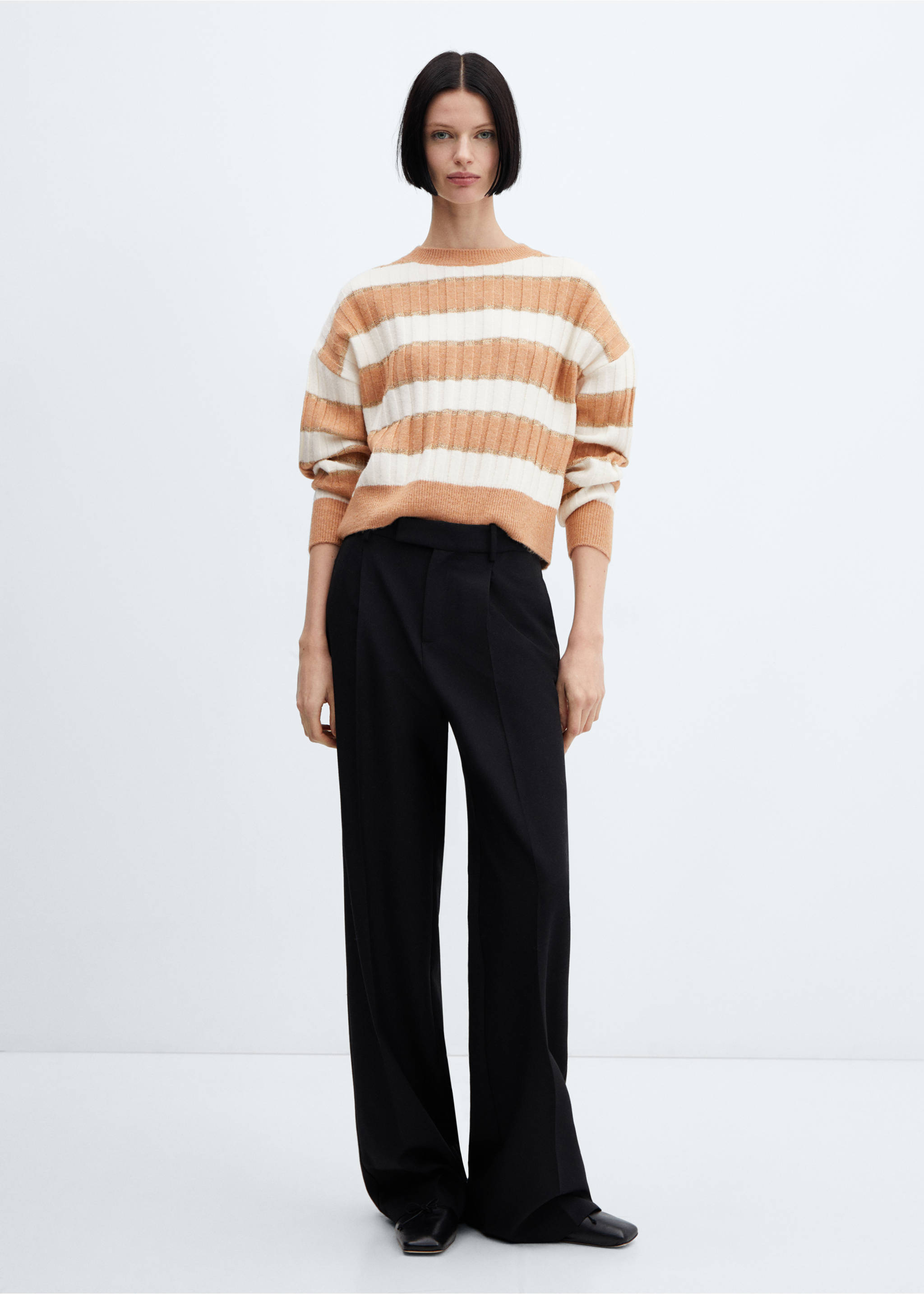 Pull-over rayures détails Lurex - Plan général, Marron moyen. Ref: 67000474-00.