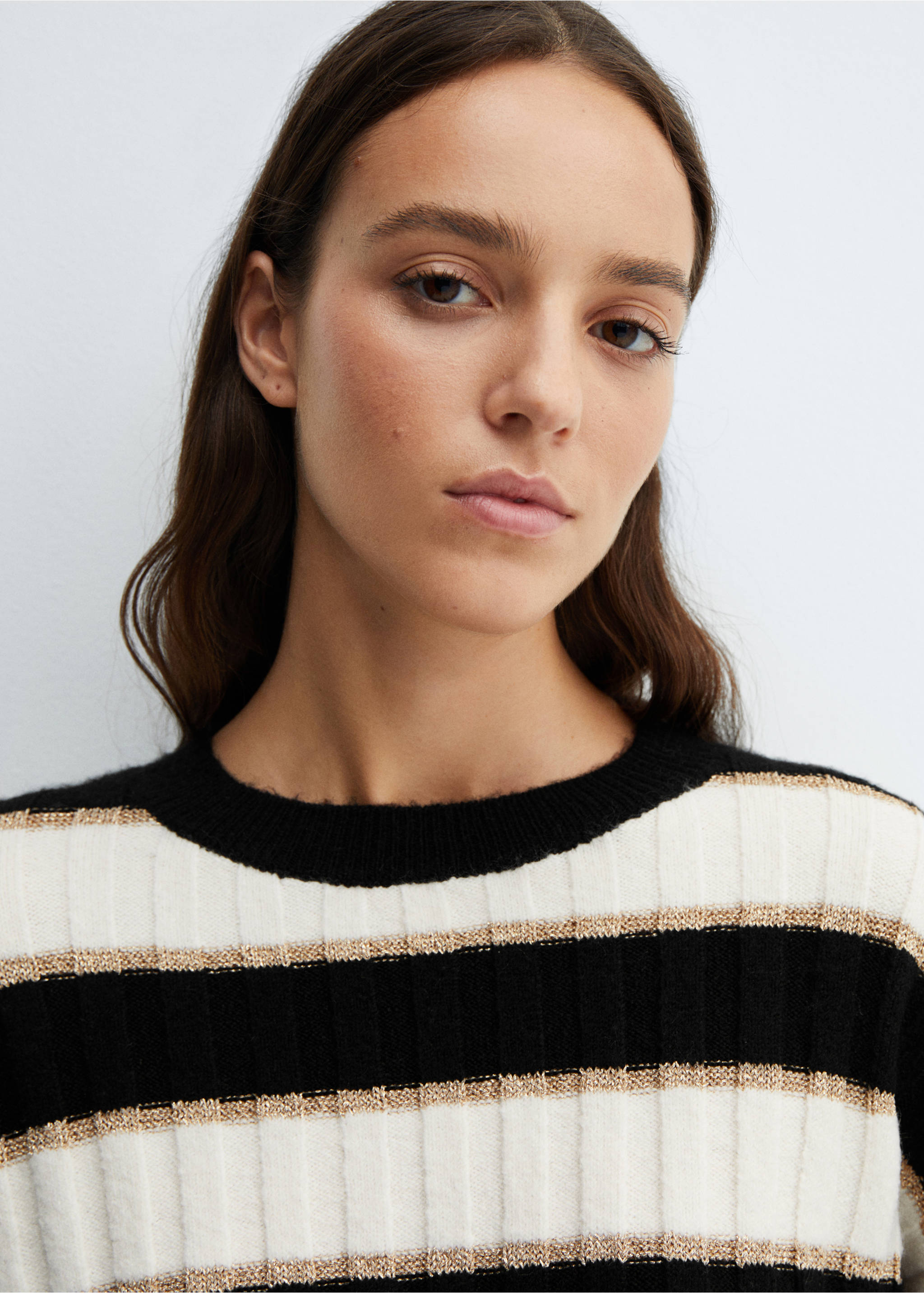 Lurex details striped sweater - Details of the article 1, Black. Ref: 67000474-00.