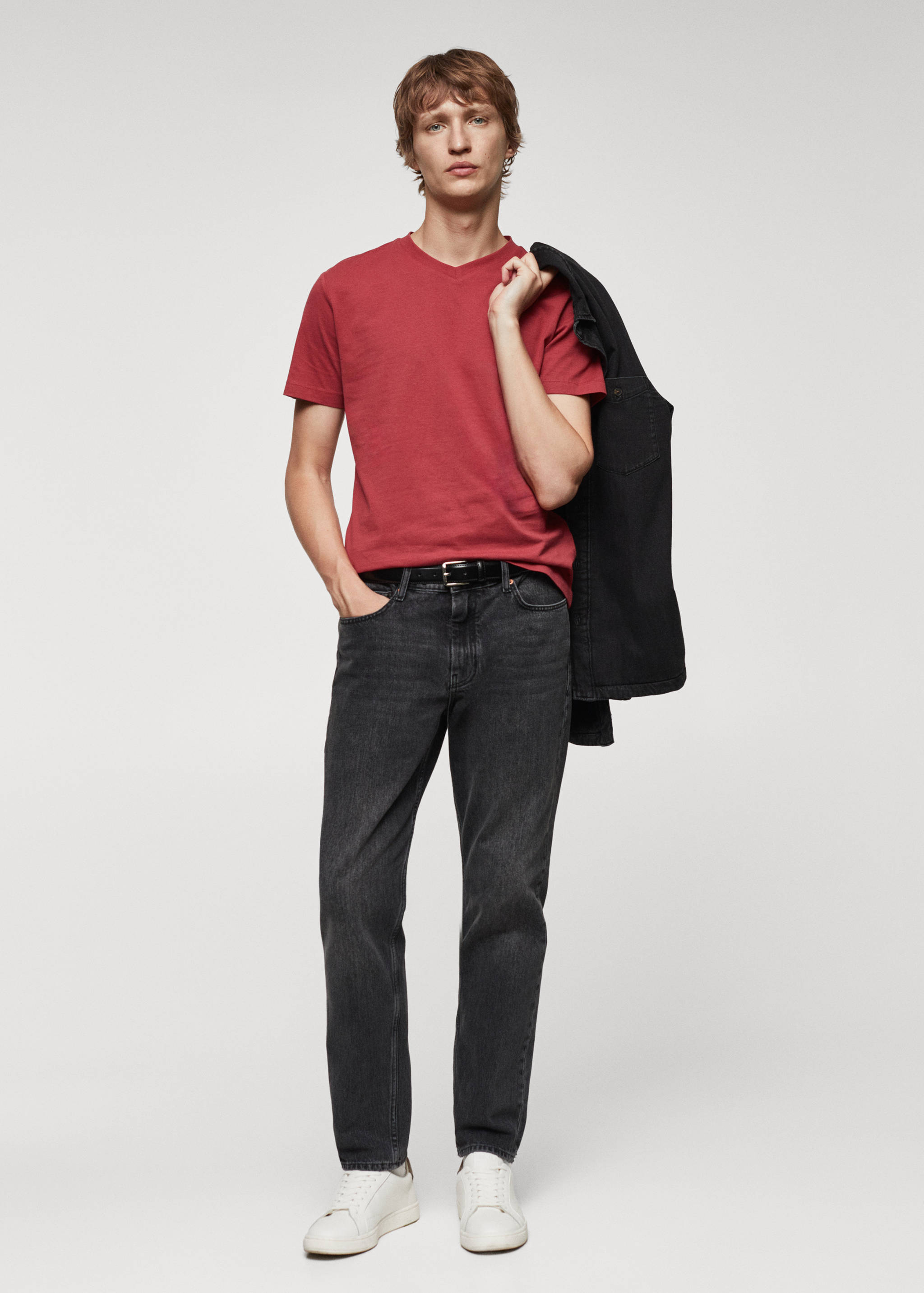 T-shirt col V 100 % coton - Plan général