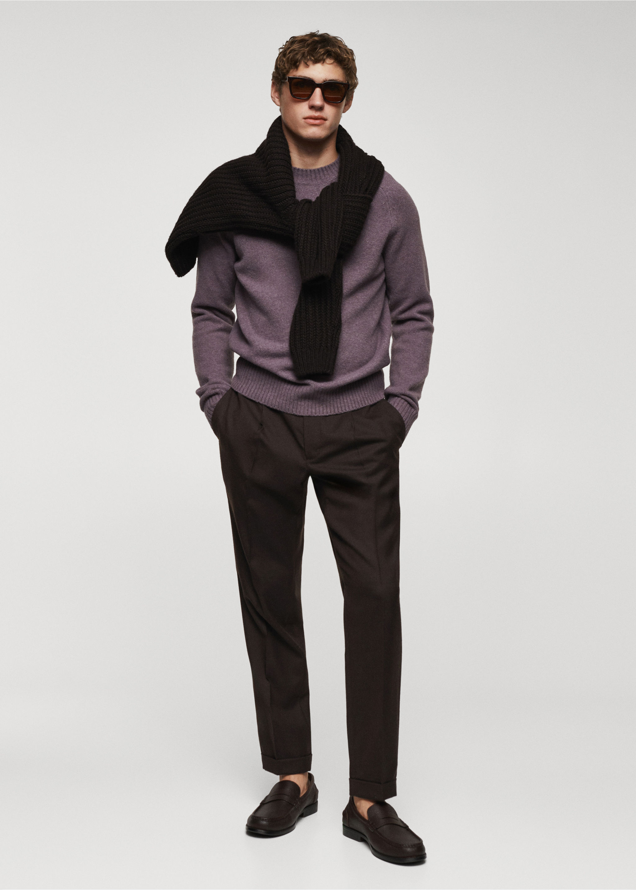 Wool trousers with pleats and loops - General plane