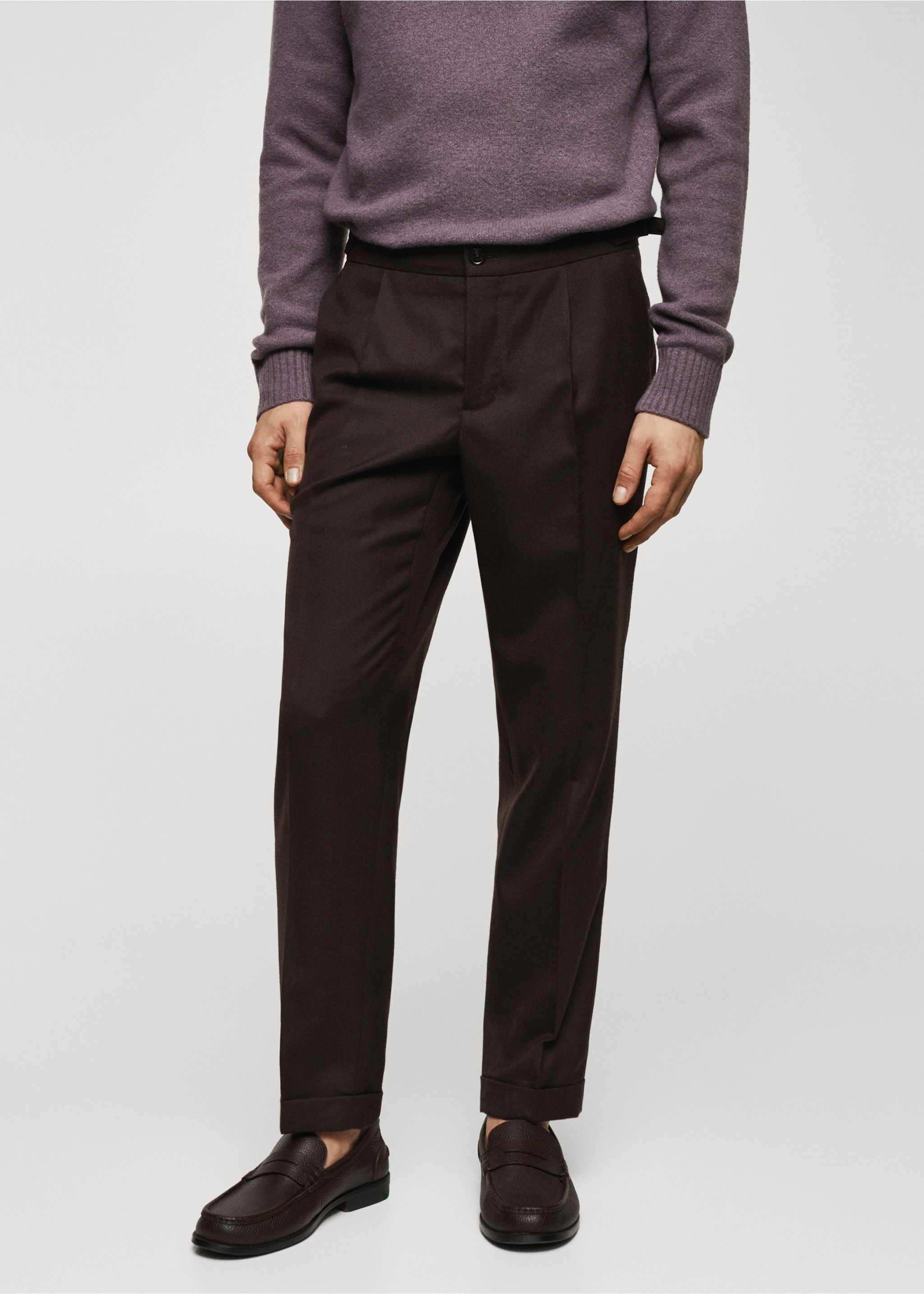 Wool trousers with pleats and loops - Medium plane