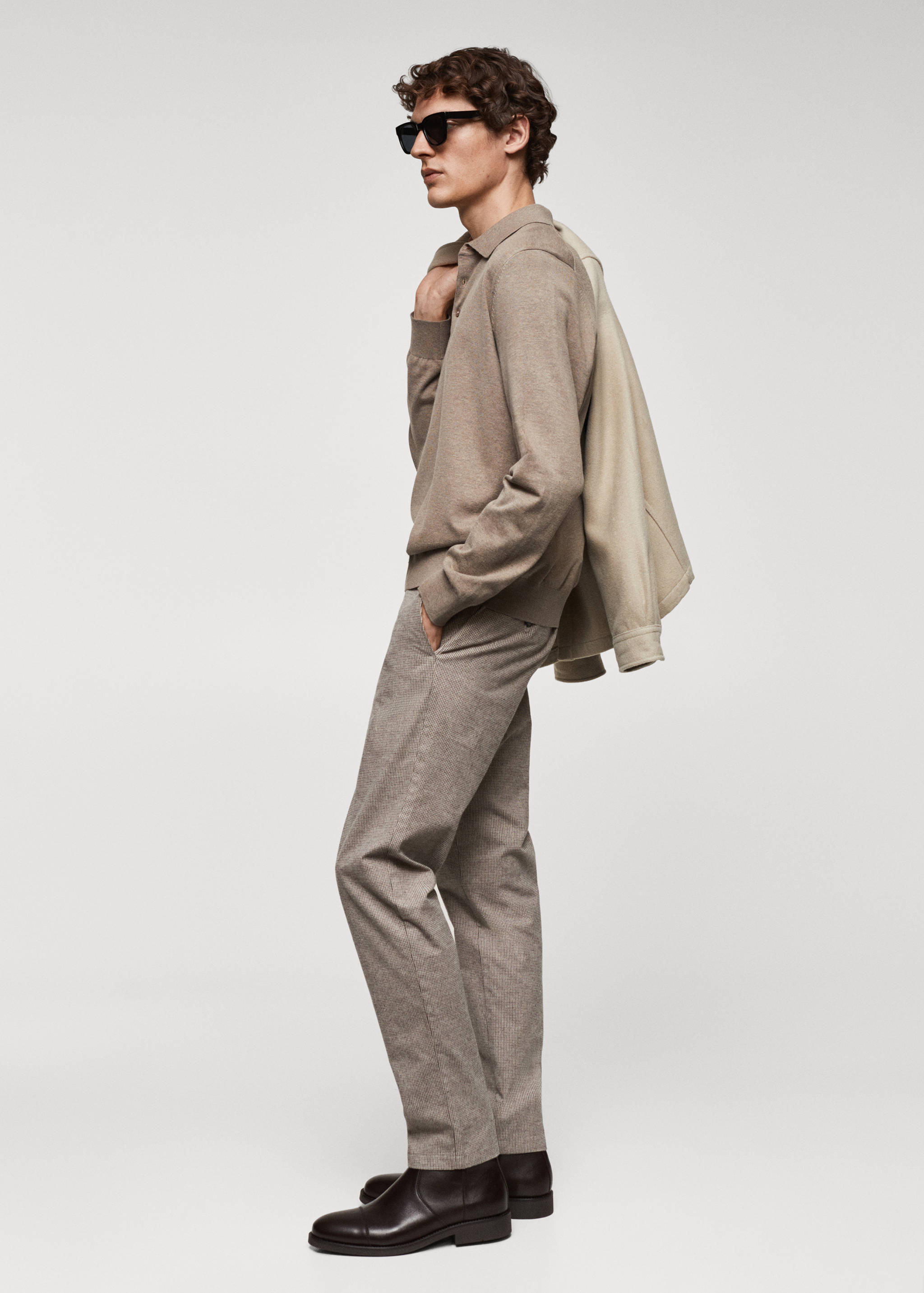 Slim-fit cotton micro-houndstooth slim-fit trousers - Details of the article 2