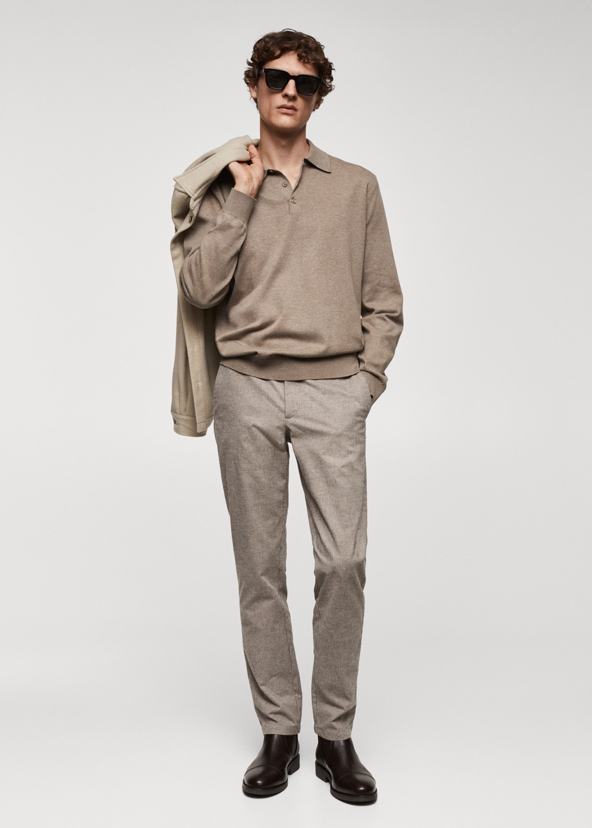 Pantalons slim fit cotó micro pota de gall - Pla general
