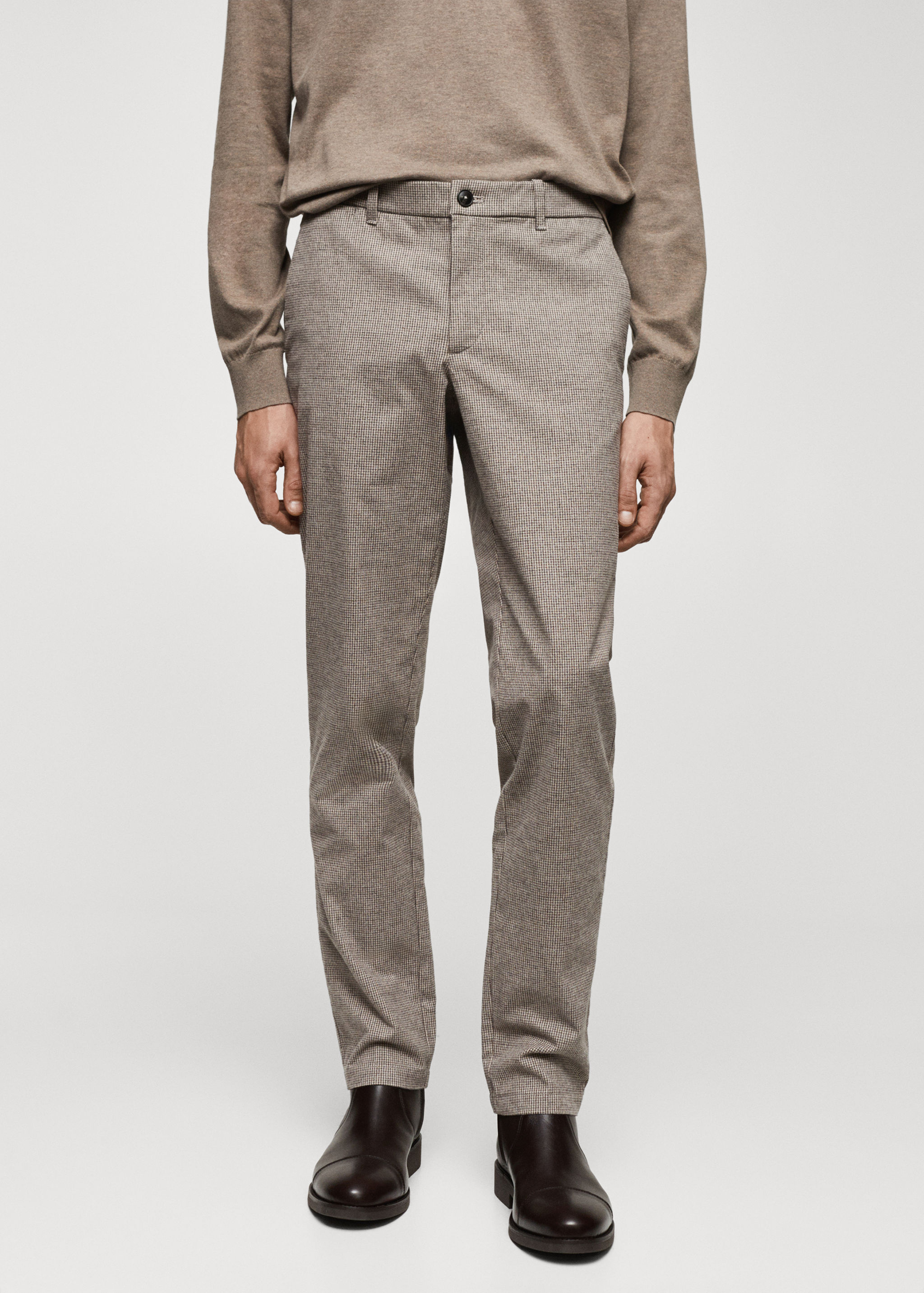 Pantalons slim fit cotó micro pota de gall - Pla mig